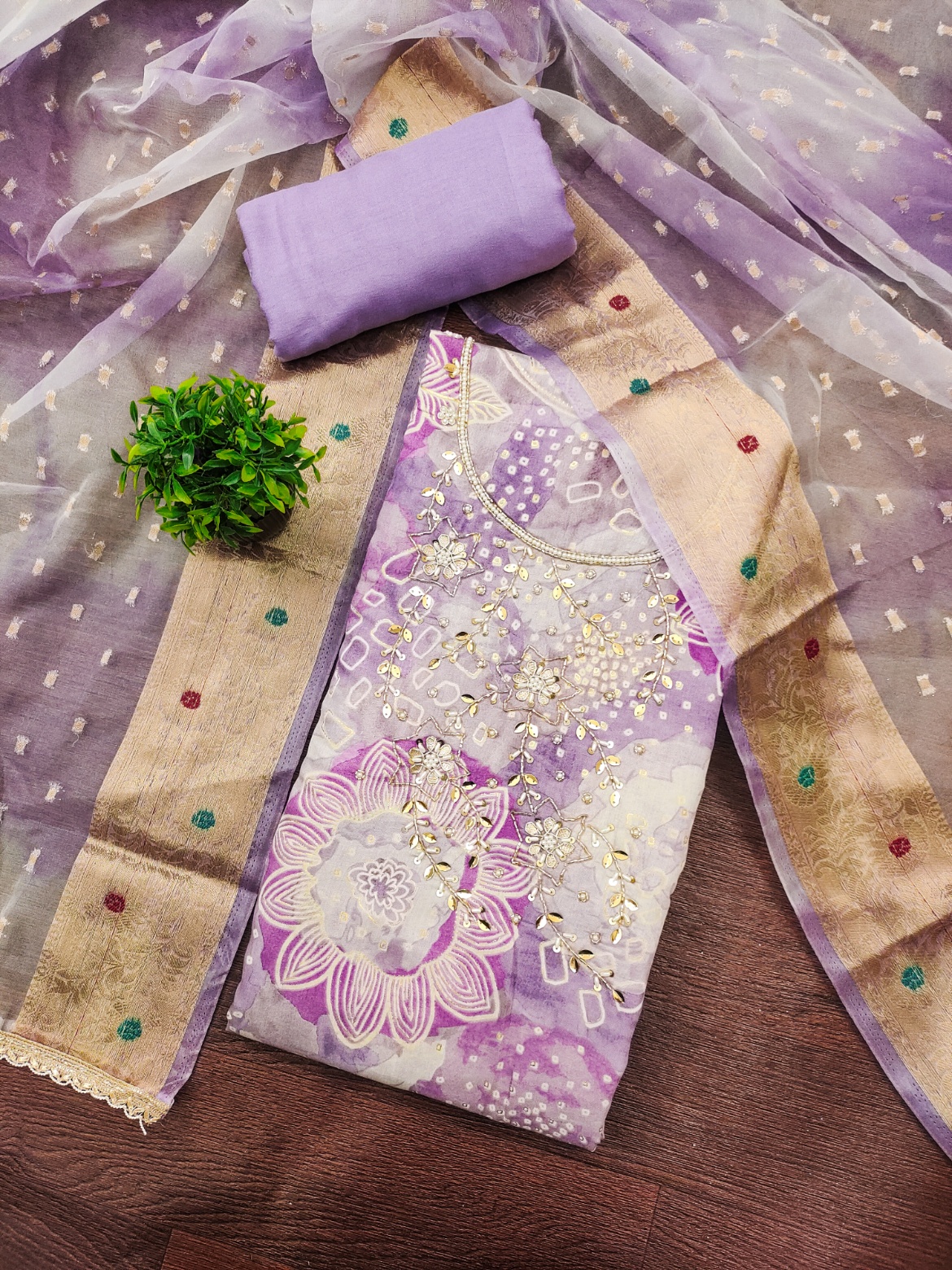 Lavender Modal Silk Printed Salwar Suit