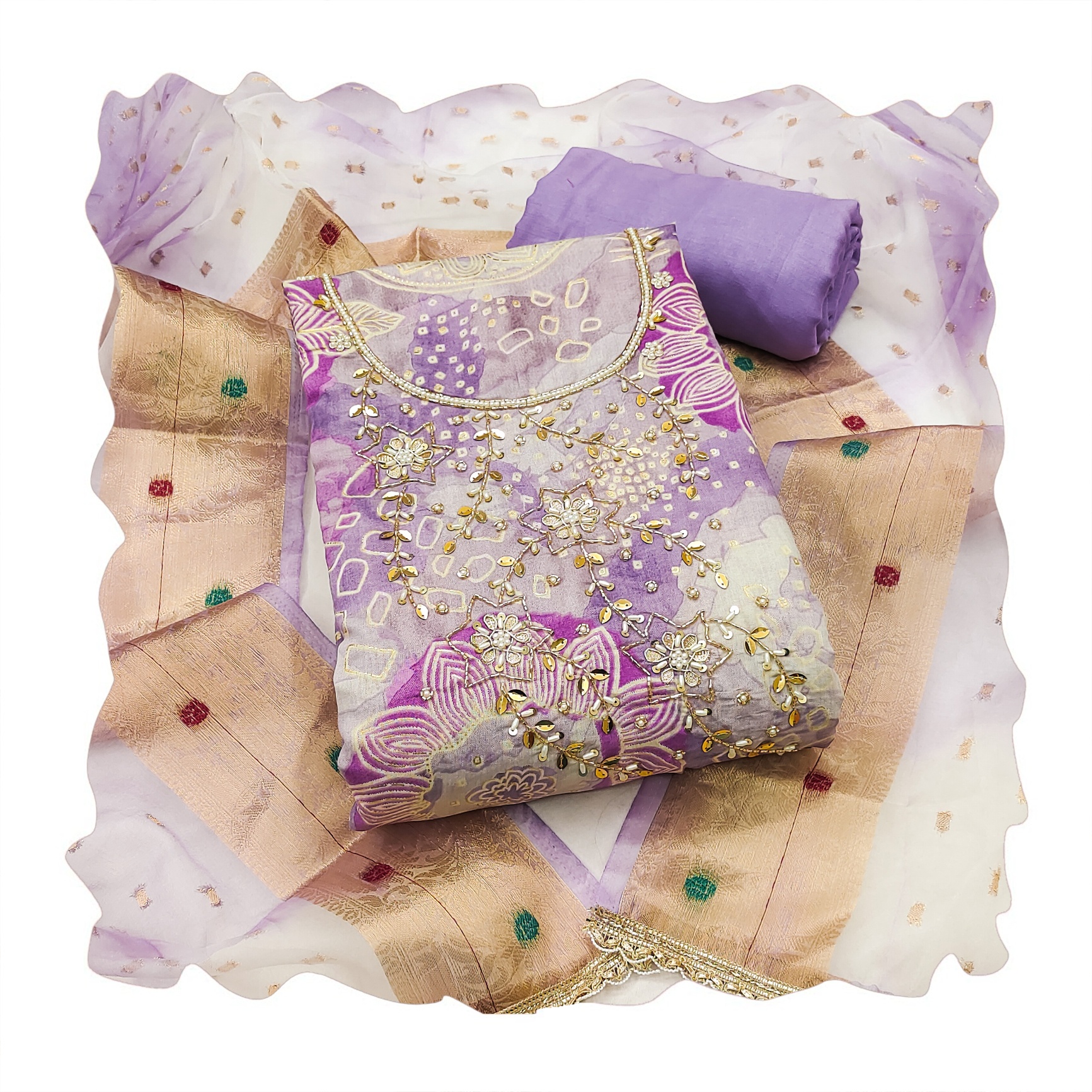 Lavender Modal Silk Printed Salwar Suit