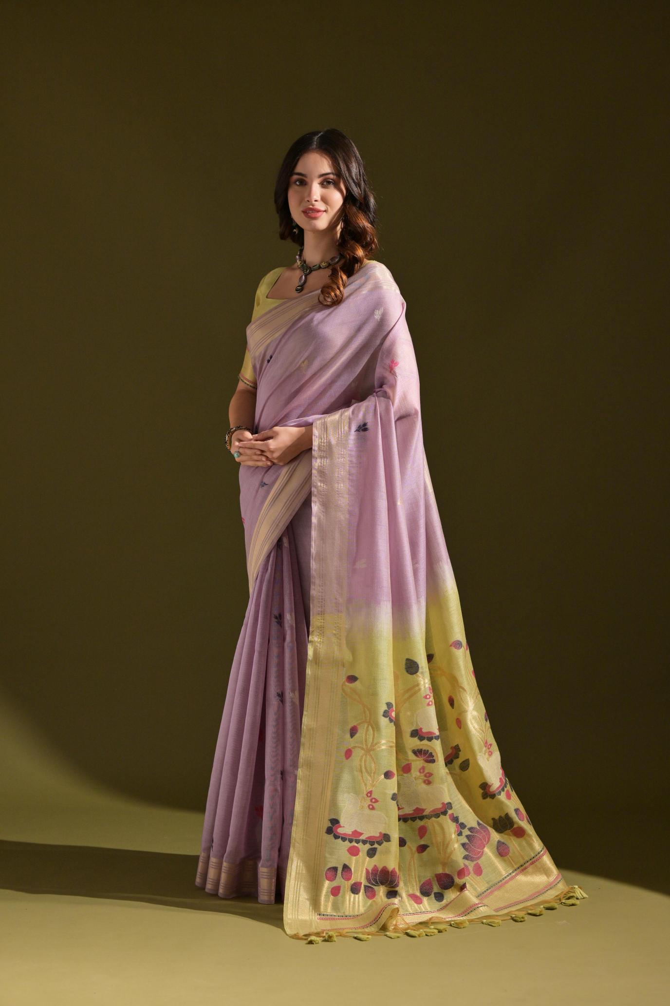 Lavender Muga Cotton Saree