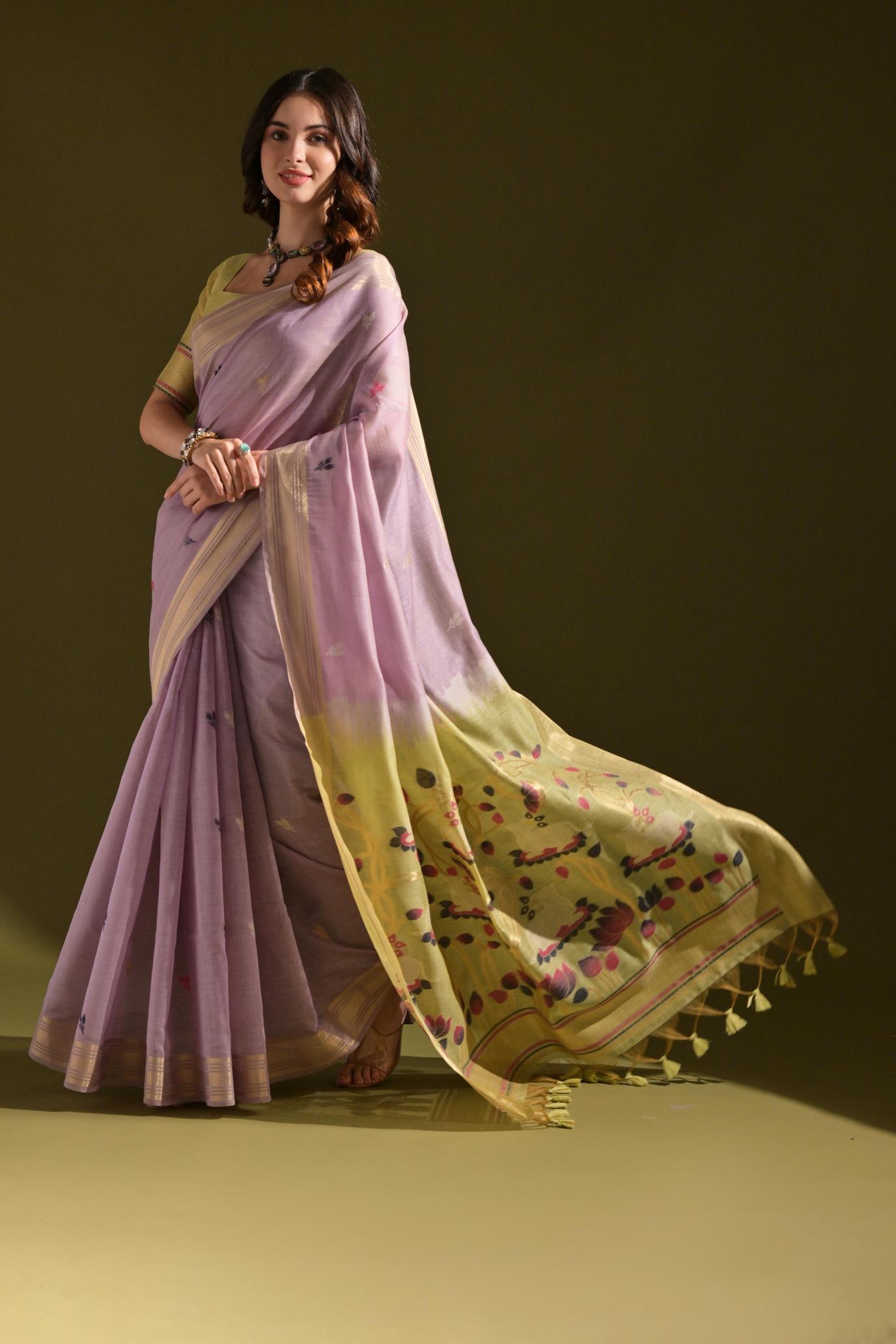 Lavender Muga Cotton Saree — alternate view