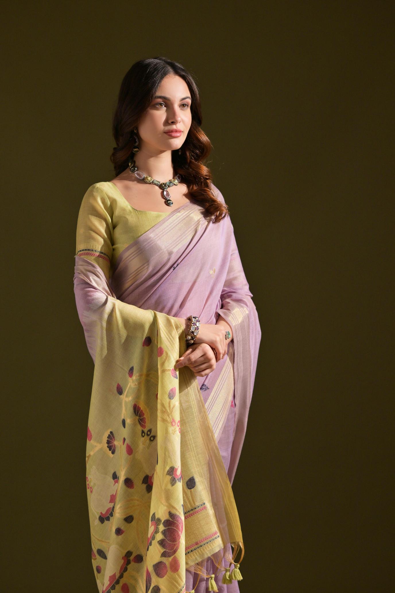 Lavender Muga Cotton Saree