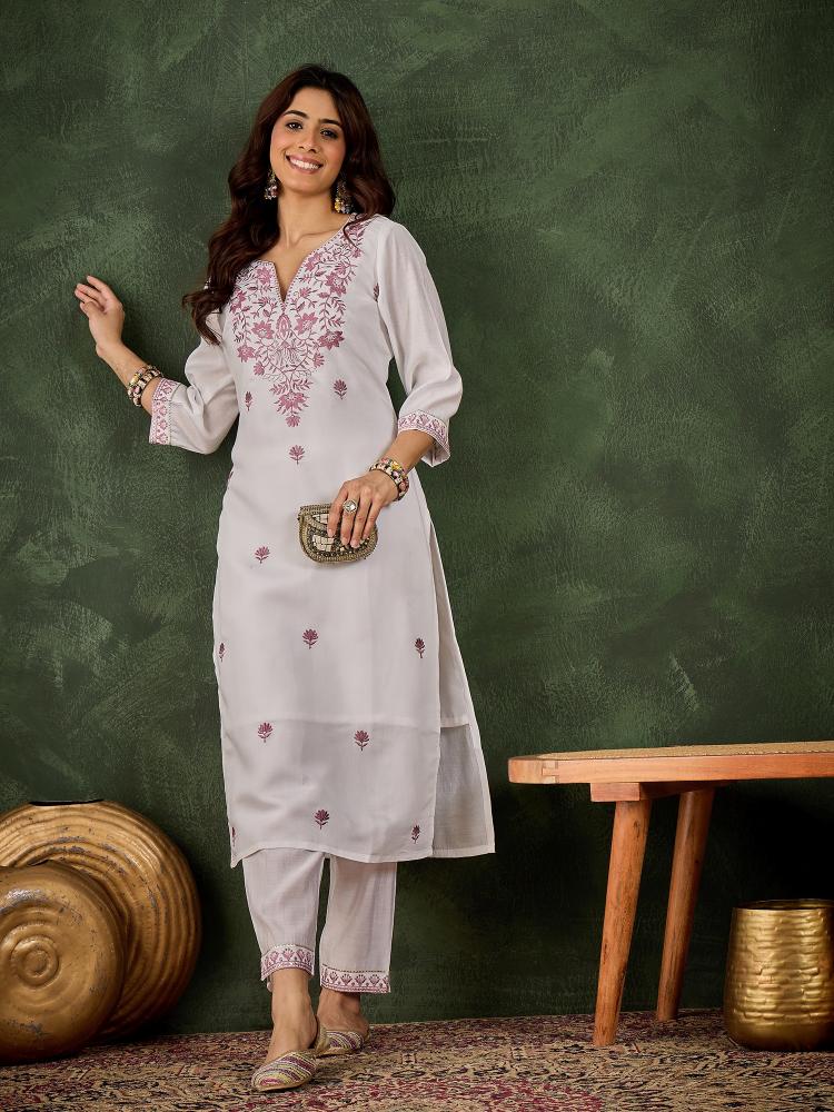Lavender N Off White Roman Silk Kurti