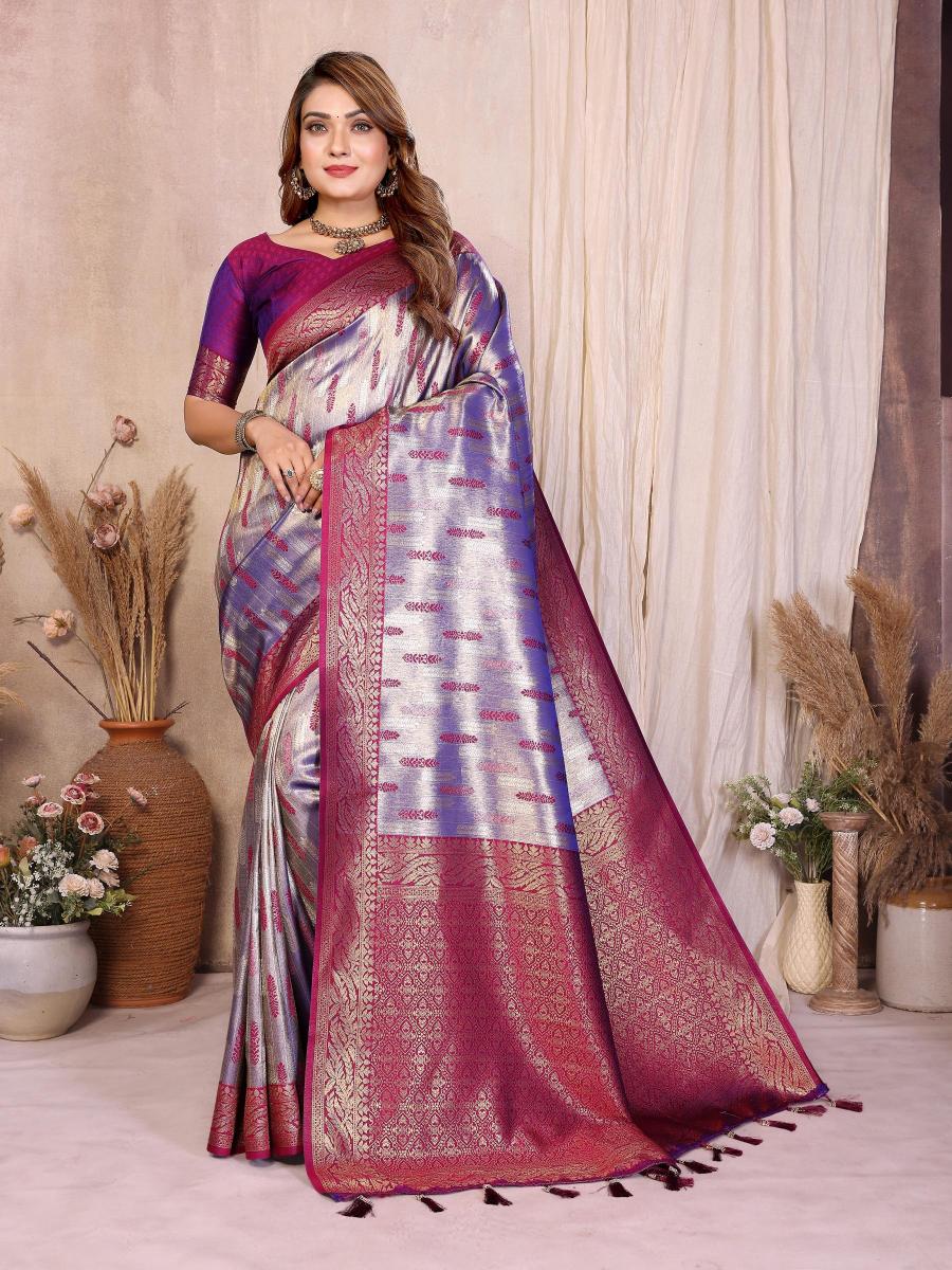 Lavender N Purple Banarasi Tissue Silk Saree
