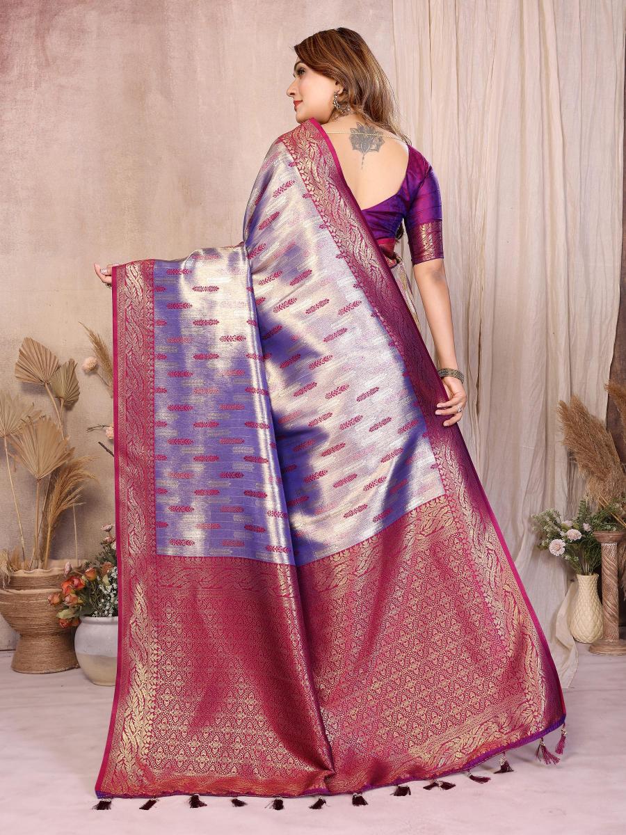 Lavender N Purple Banarasi Tissue Silk Saree — alternate view