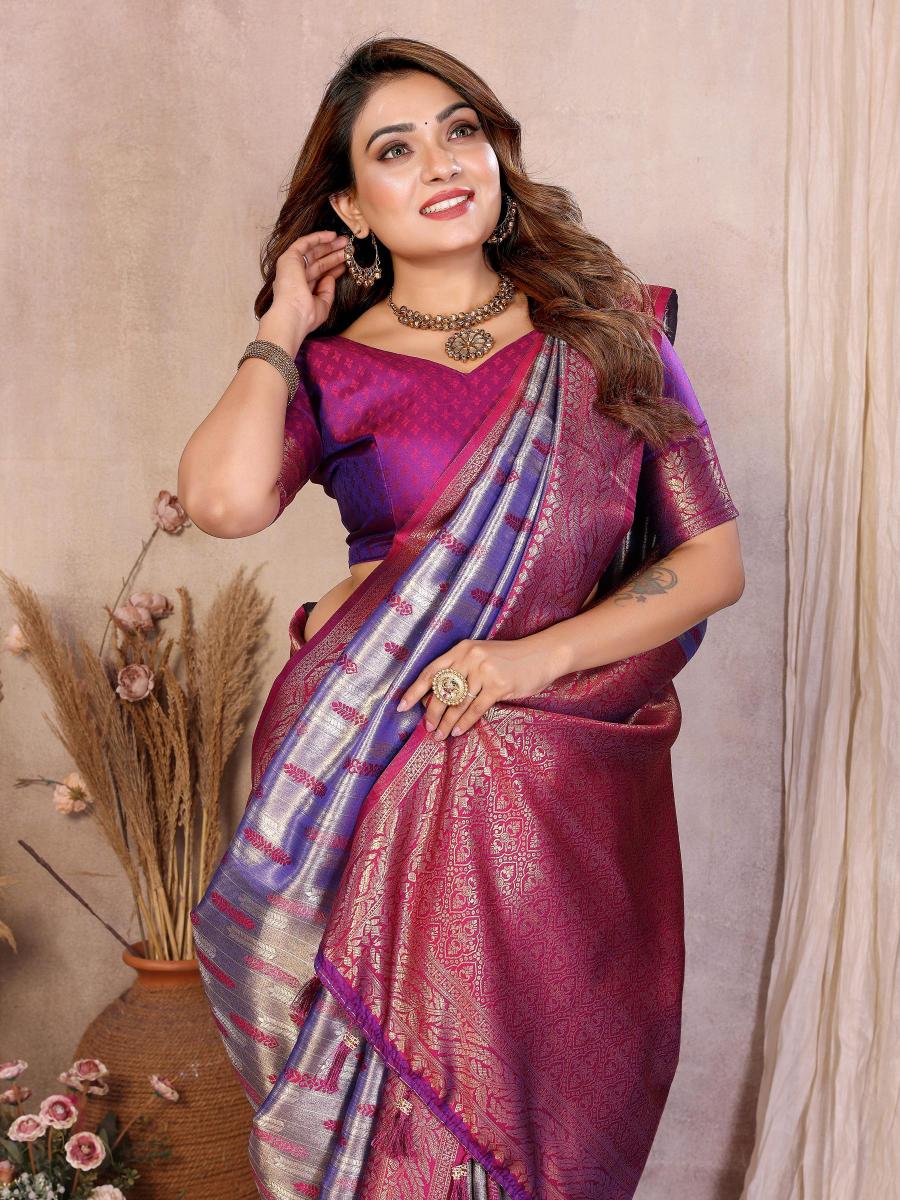 Lavender N Purple Banarasi Tissue Silk Saree