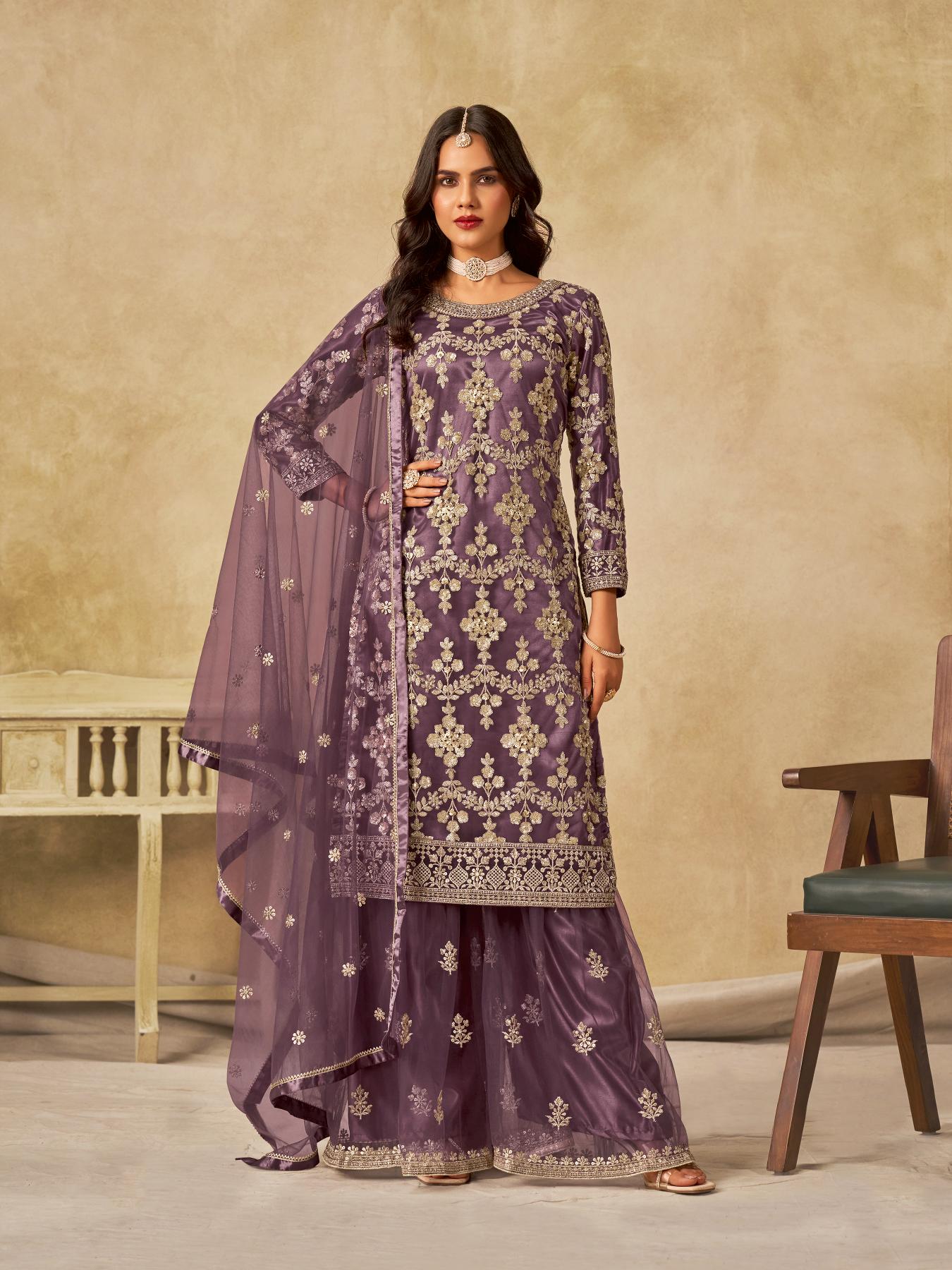 Lavender Net Palazzo Suits