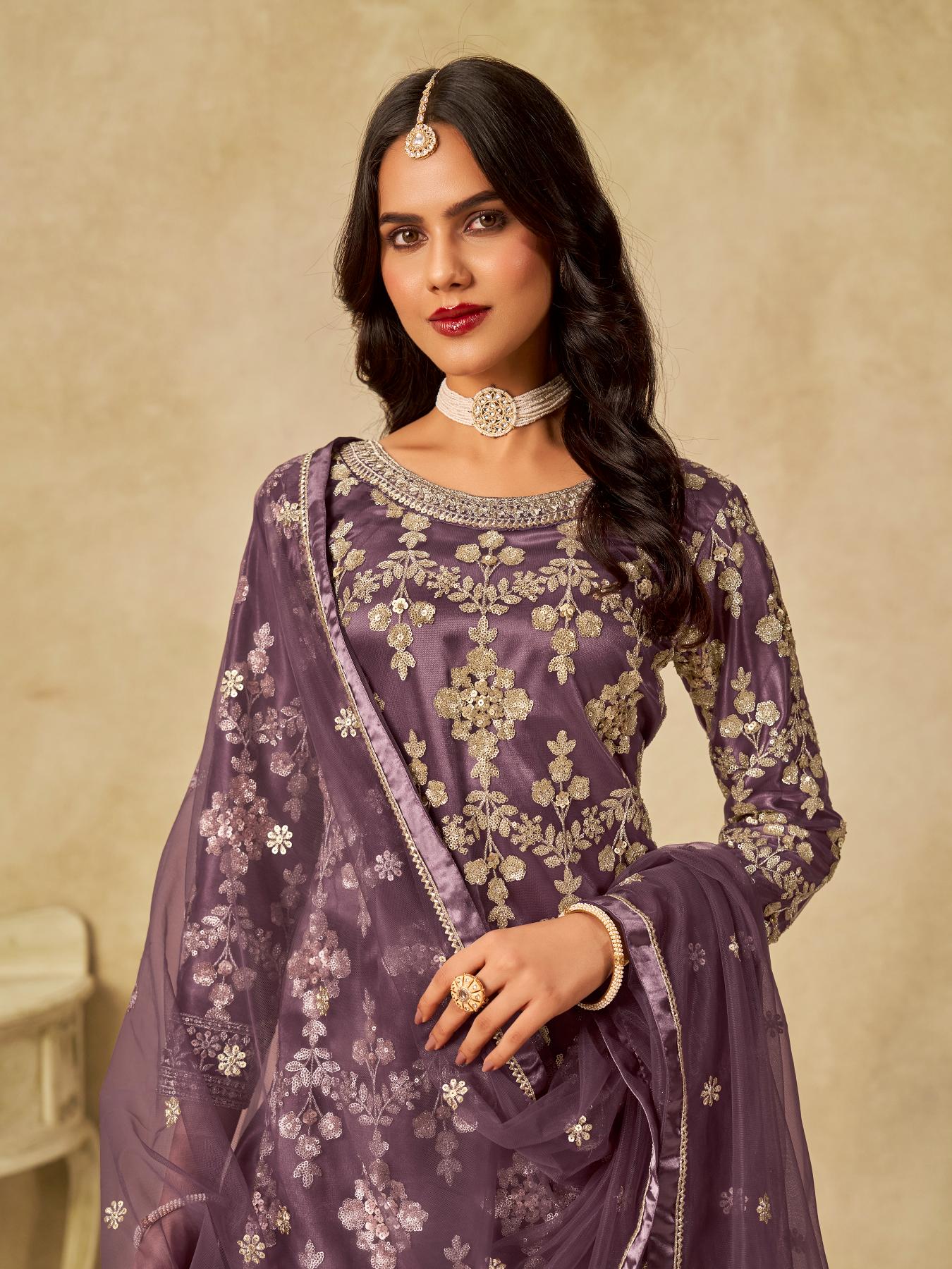 Lavender Net Palazzo Suits