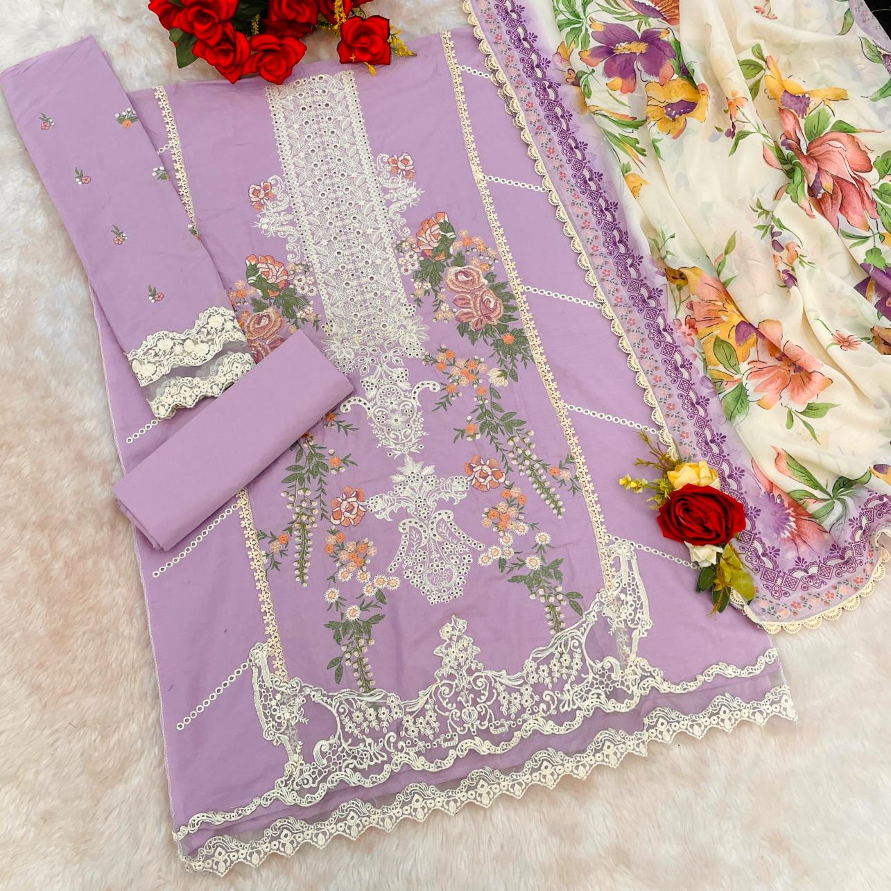 Lavender Off White Straight pant suit