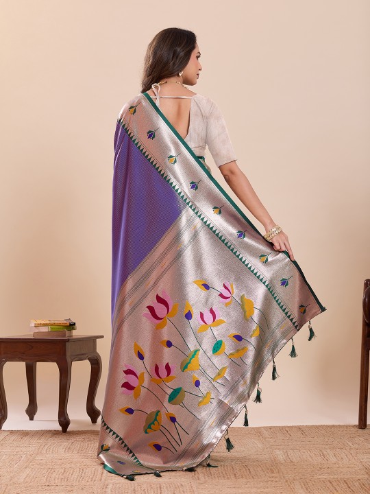 Lavender Off White Zari Designer Soft Silk Saree — alternate view