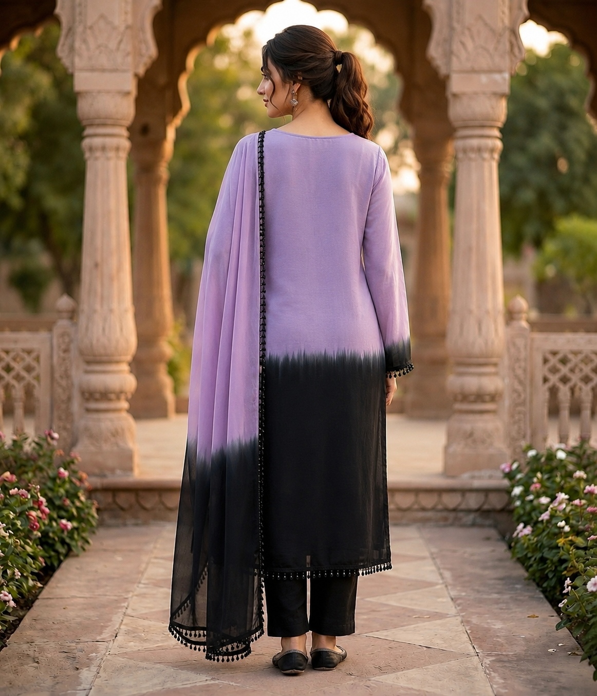 Lavender Ombre Beads Embroidery Crepe Silk Anarkali Suit — alternate view