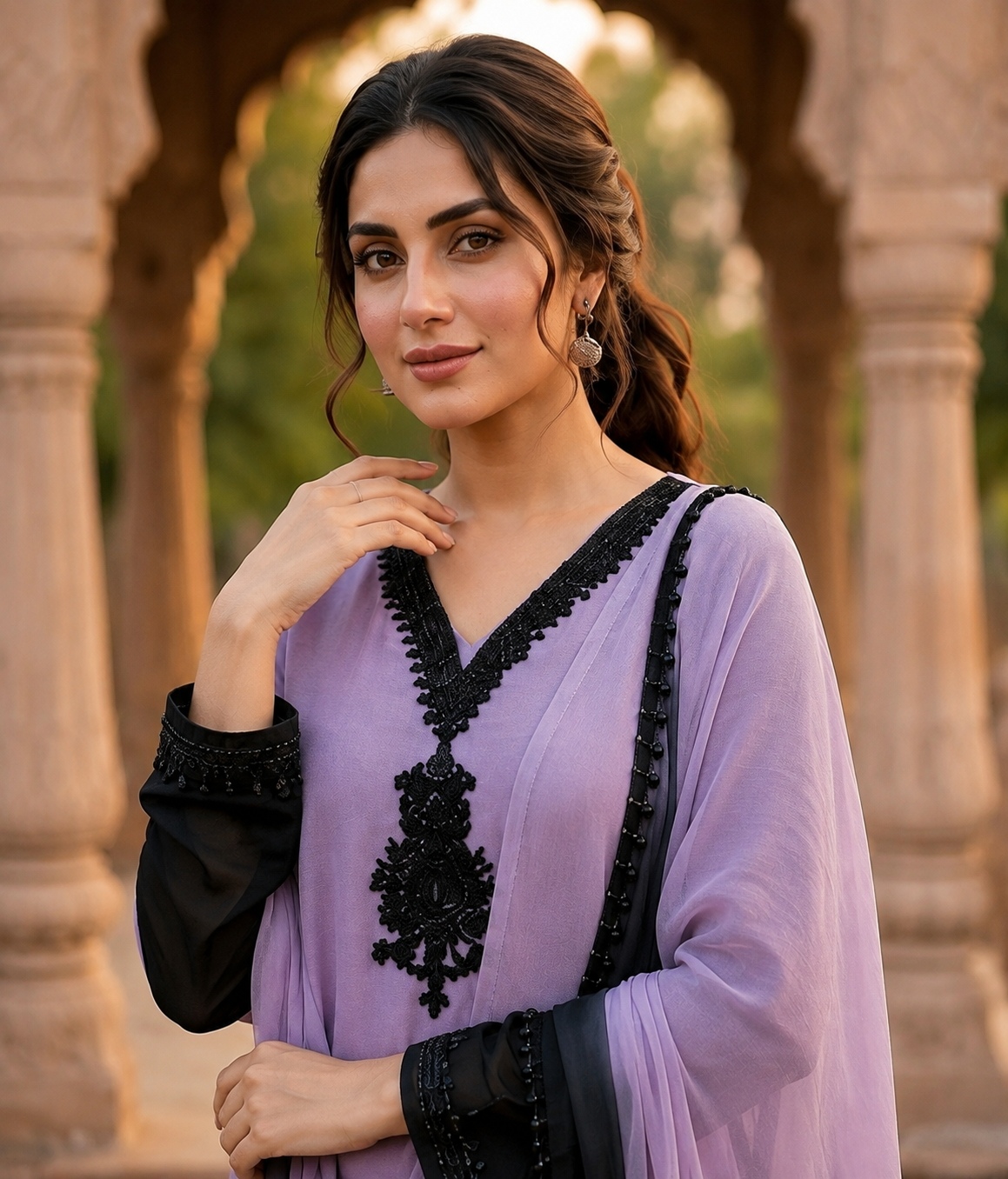 Lavender Ombre Beads Embroidery Crepe Silk Anarkali Suit