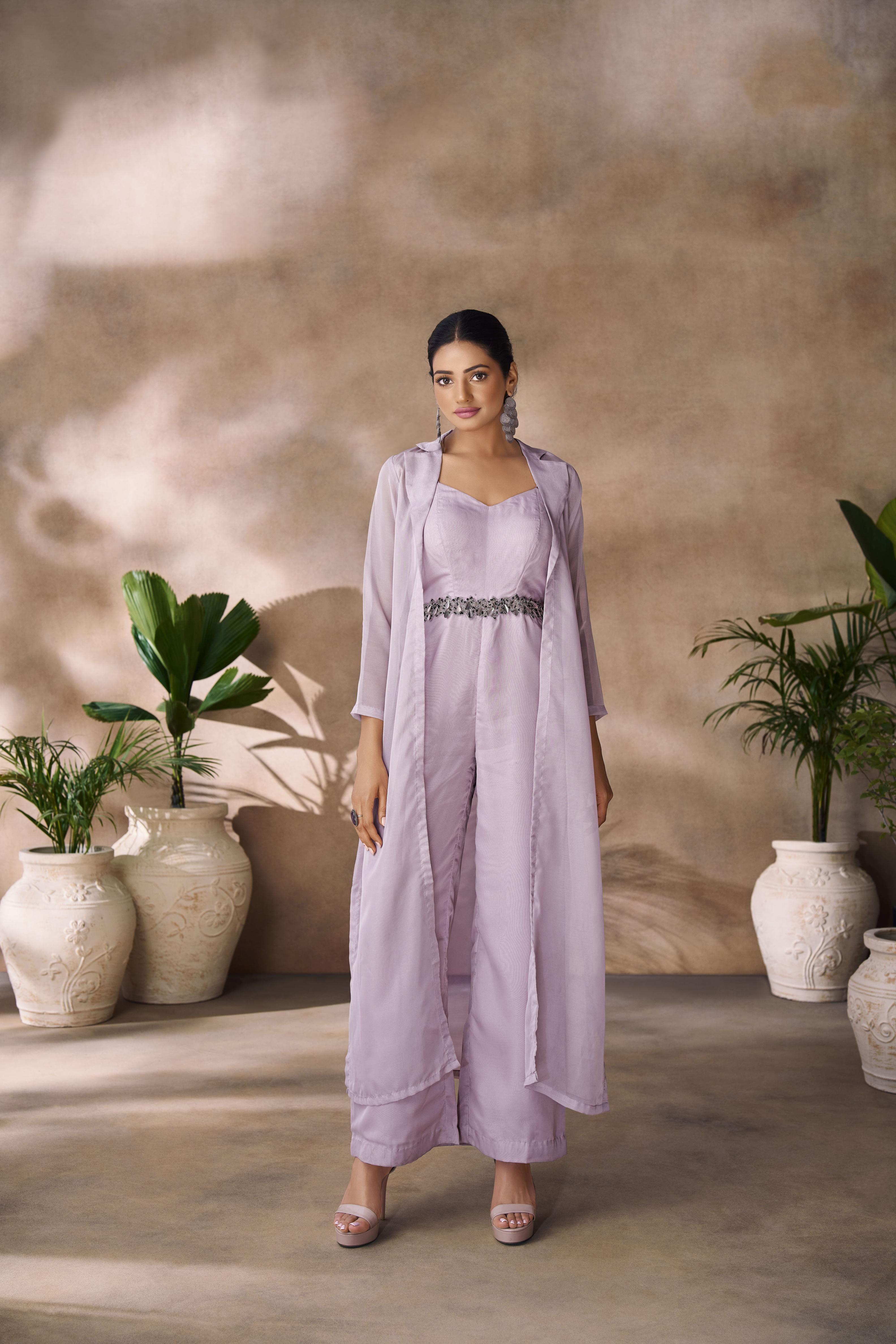 Lavender Organza Designer Hand Work Kurti