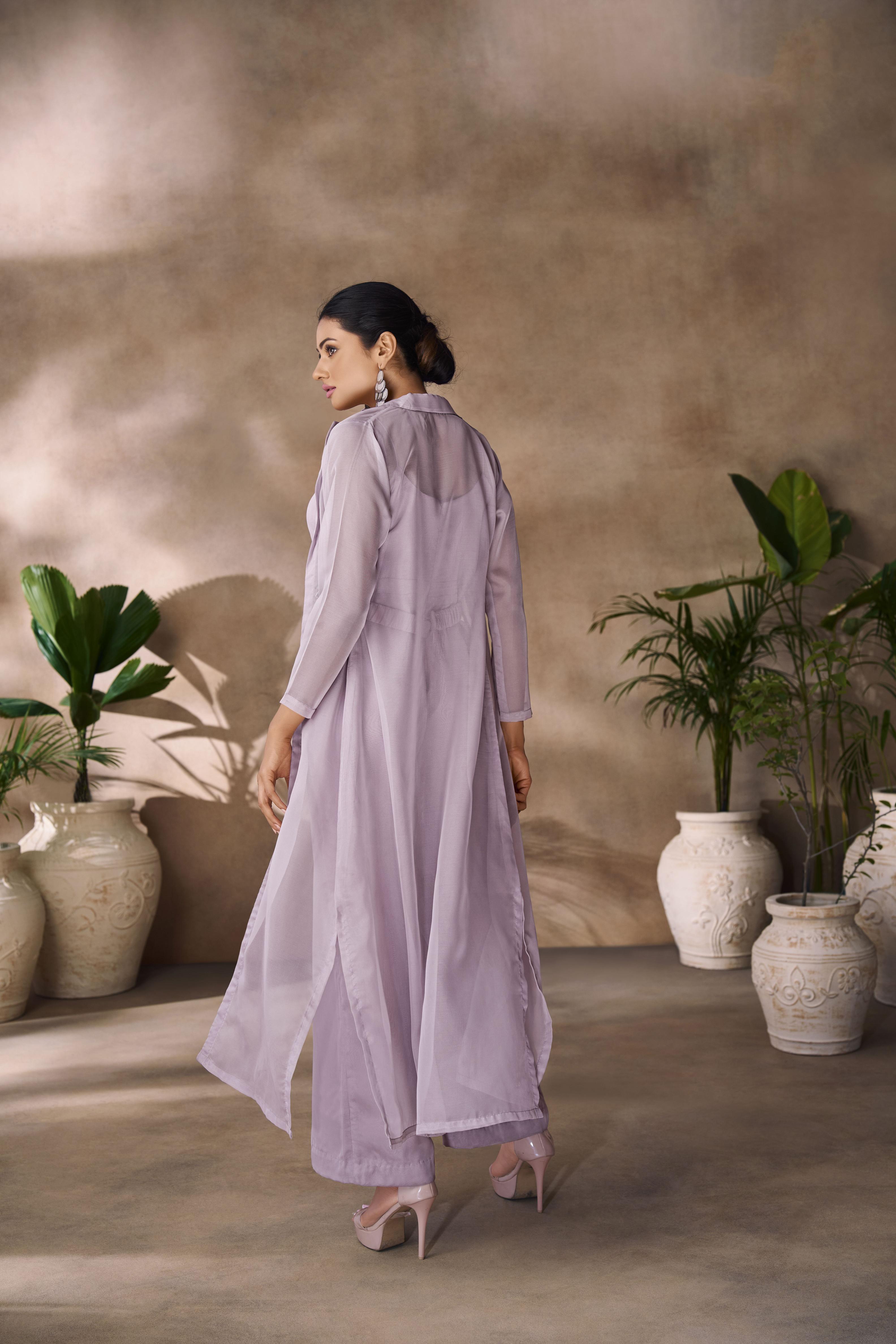 Lavender Organza Designer Hand Work Kurti