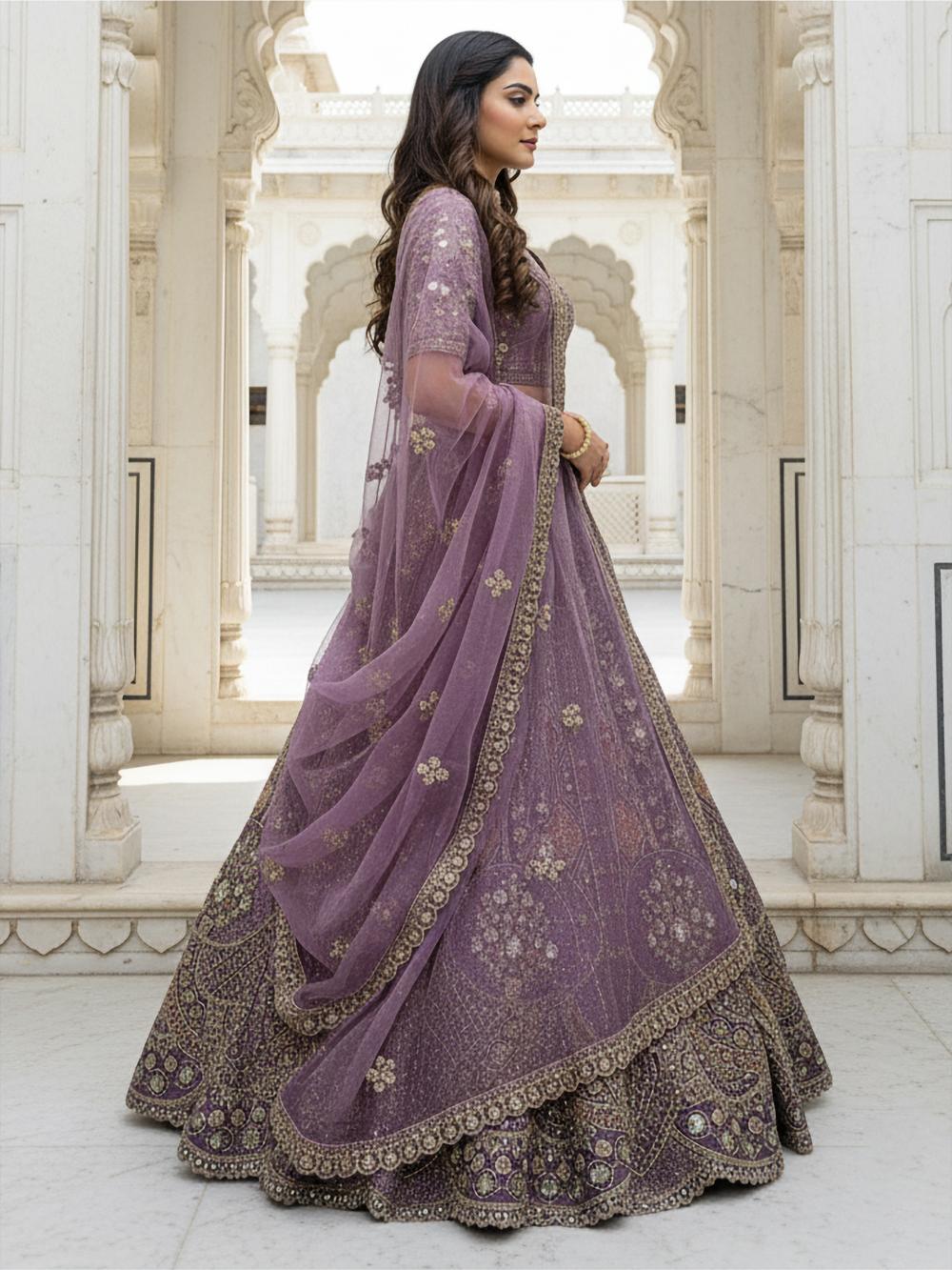 Lavender Organza Embroidered Lehenga Choli — alternate view