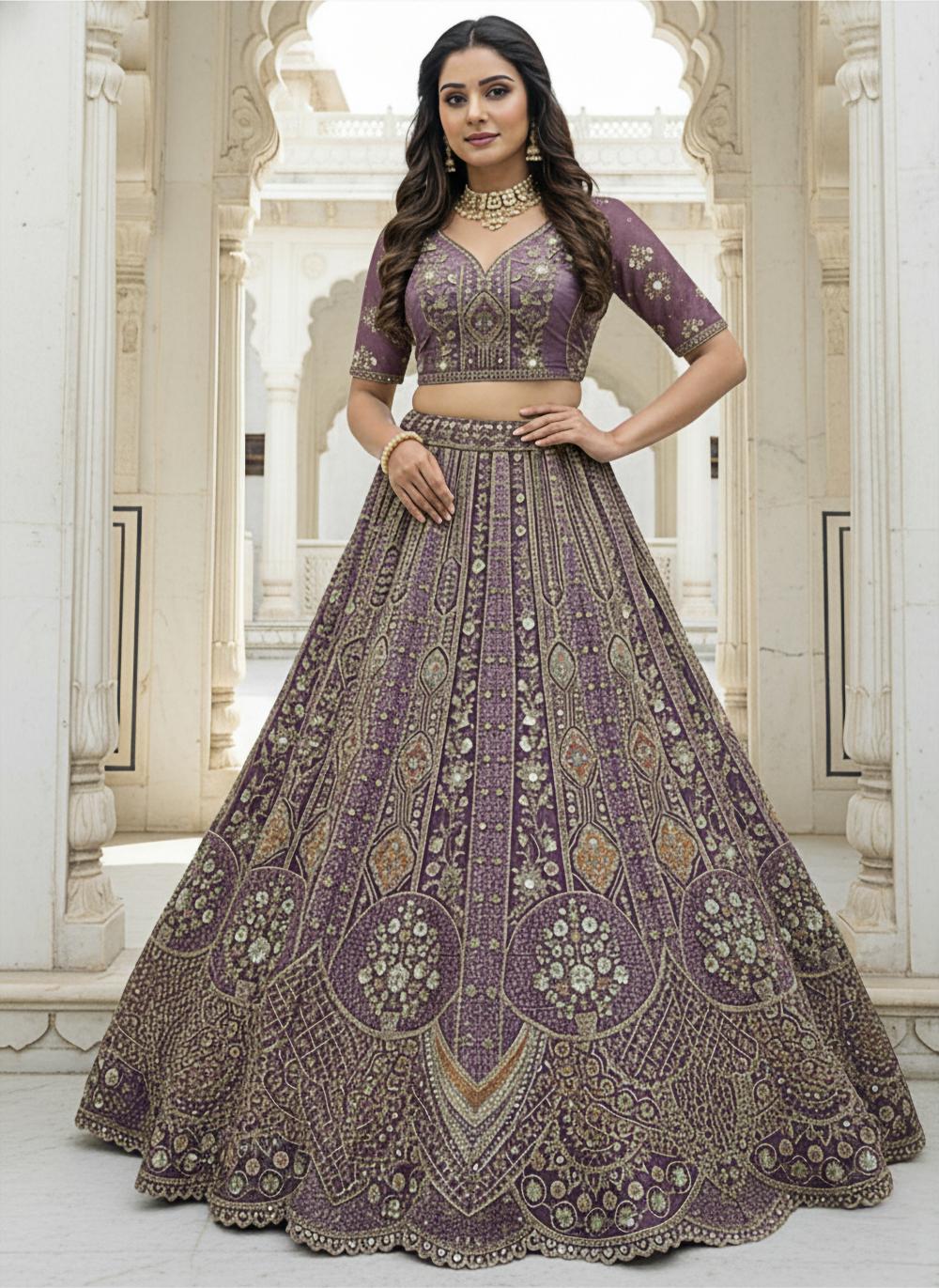 Lavender Organza Embroidered Lehenga Choli