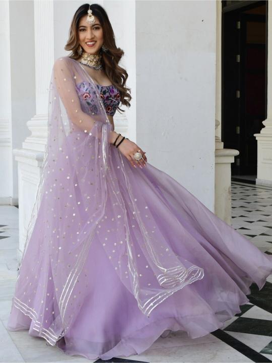 Lavender Organza Net Lehenga Choli