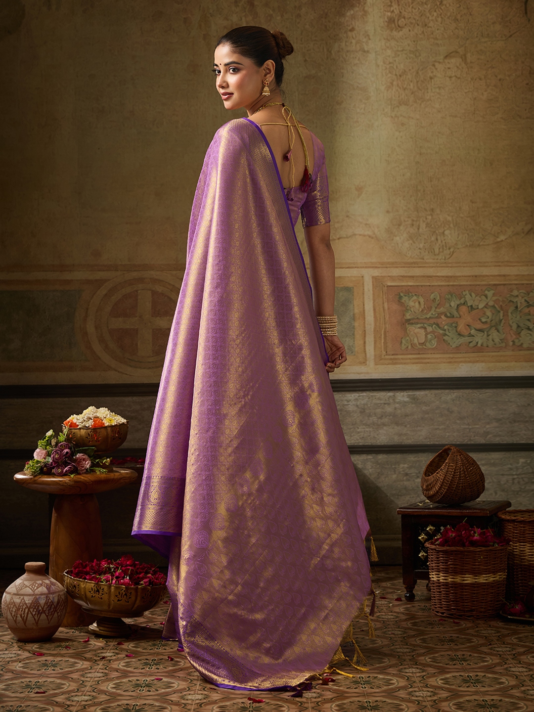 Lavender Paisley Zari Work Kanchivaram Silk Saree — alternate view