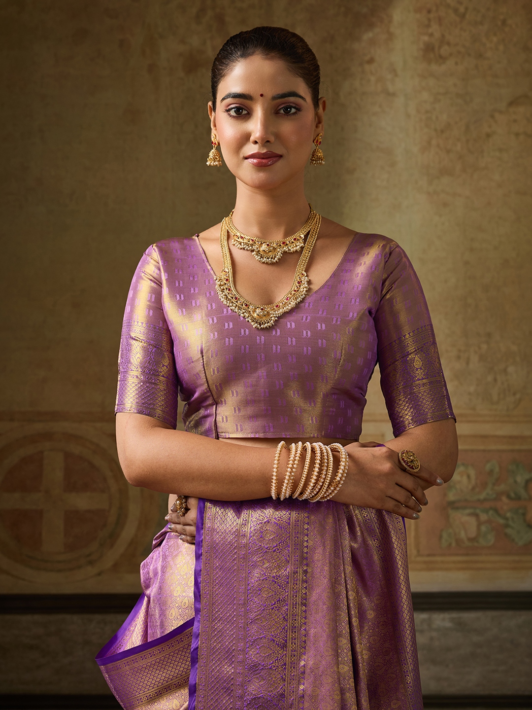 Lavender Paisley Zari Work Kanchivaram Silk Saree