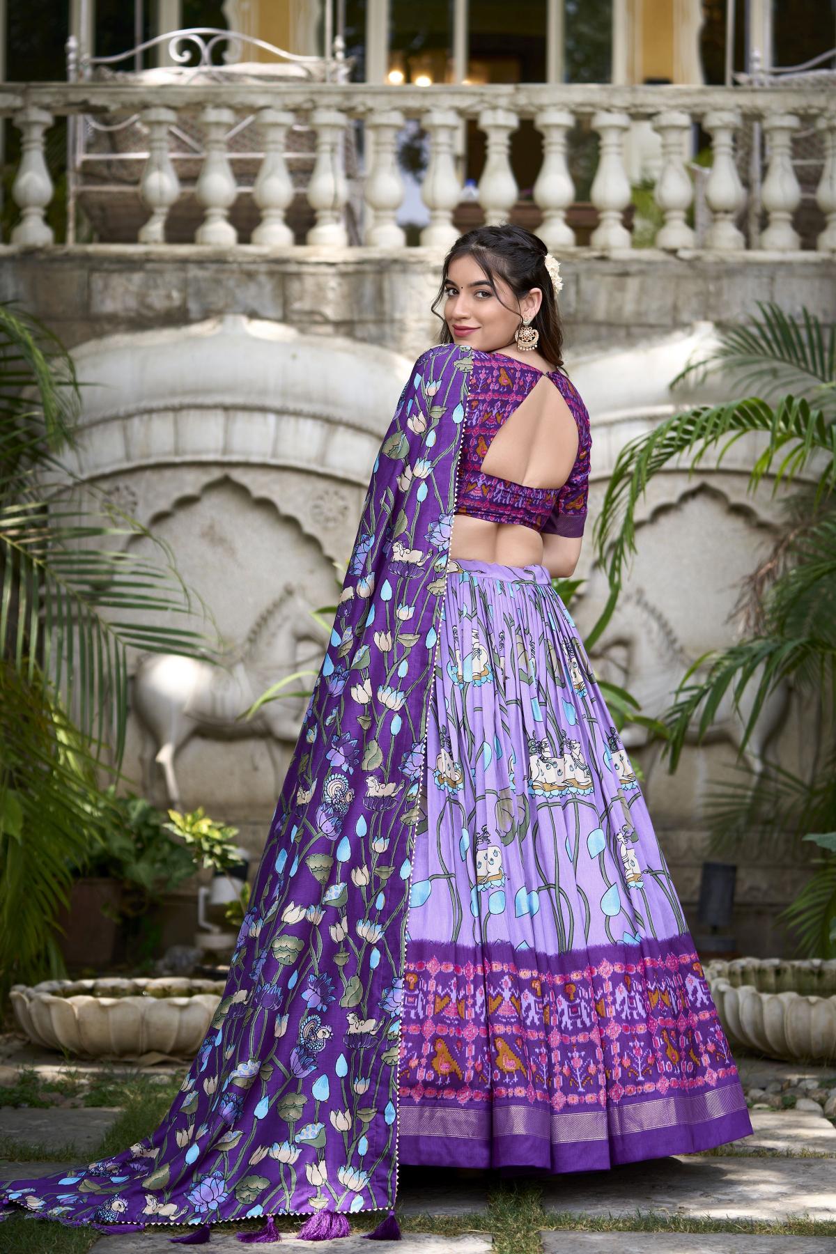 Lavender Patola Printed Tussar Silk Lehenga Choli — alternate view