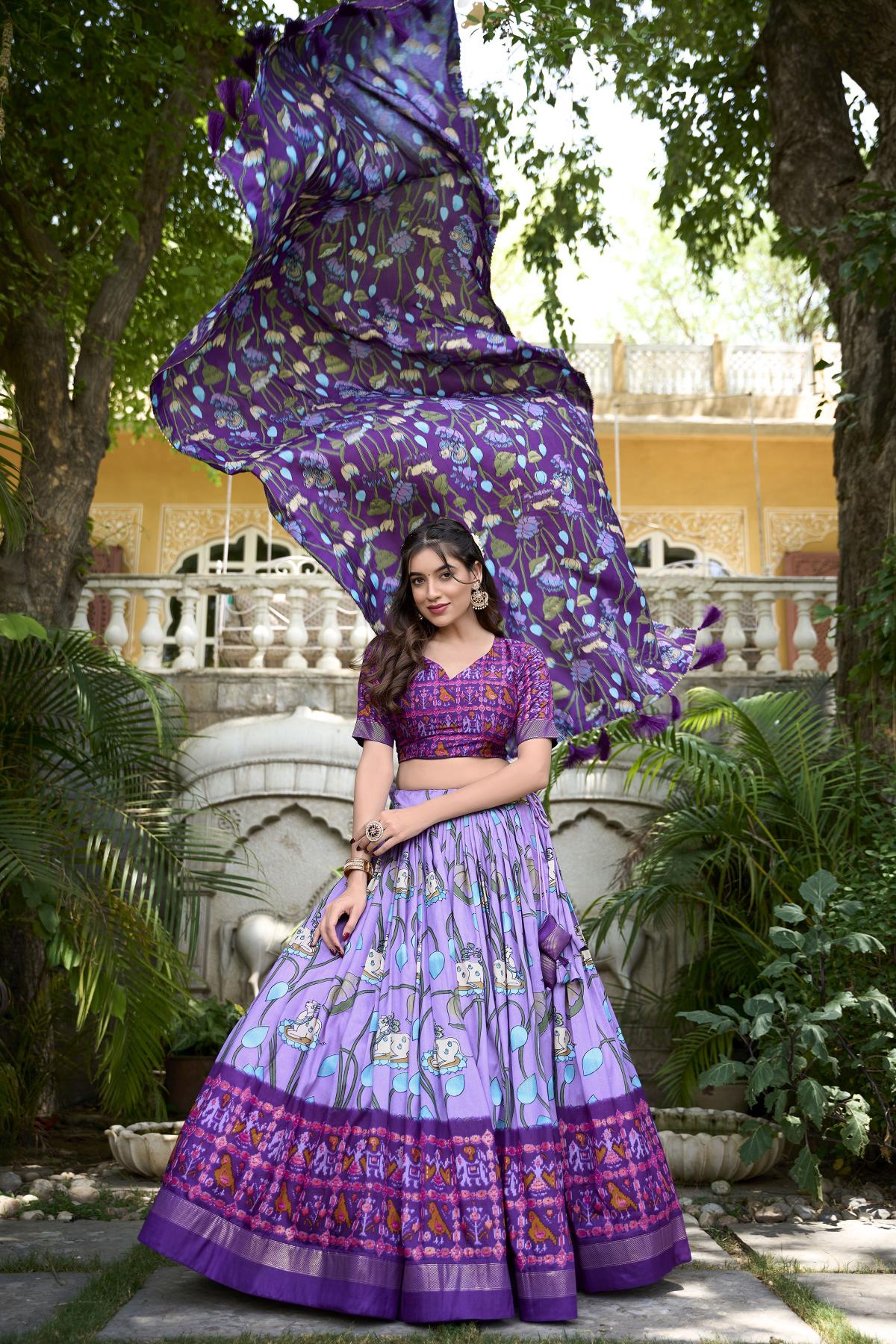 Lavender Patola Printed Tussar Silk Lehenga Choli