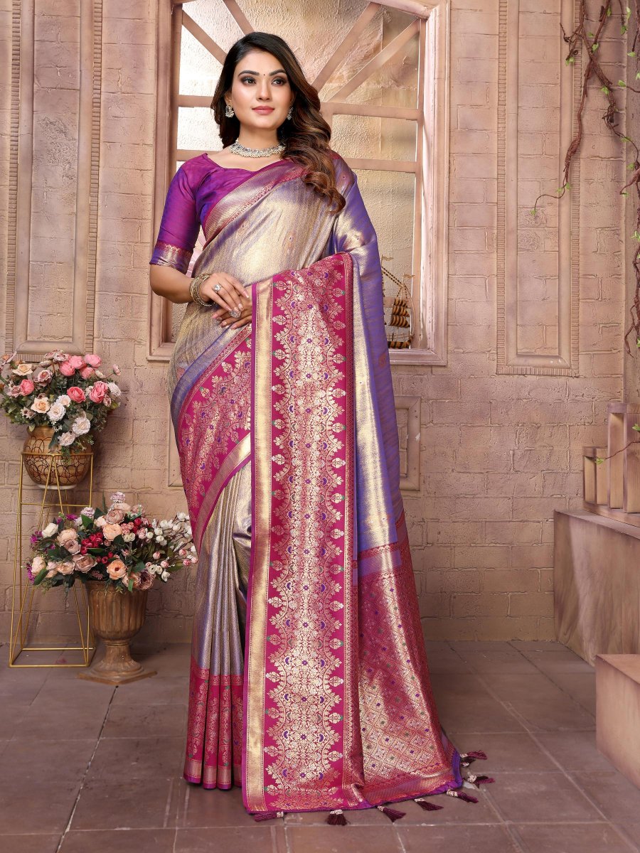 Lavender Purple Banarasi Tissue Silk Saree