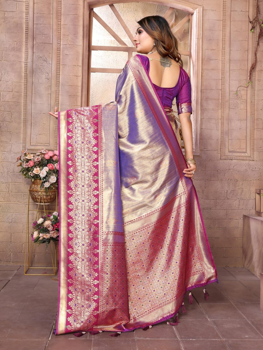 Lavender Purple Banarasi Tissue Silk Saree — alternate view