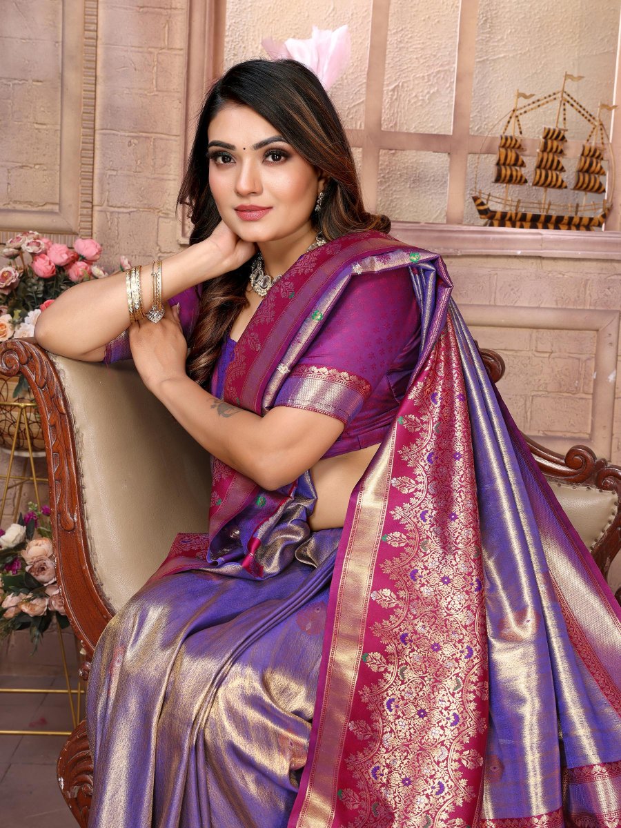 Lavender Purple Banarasi Tissue Silk Saree