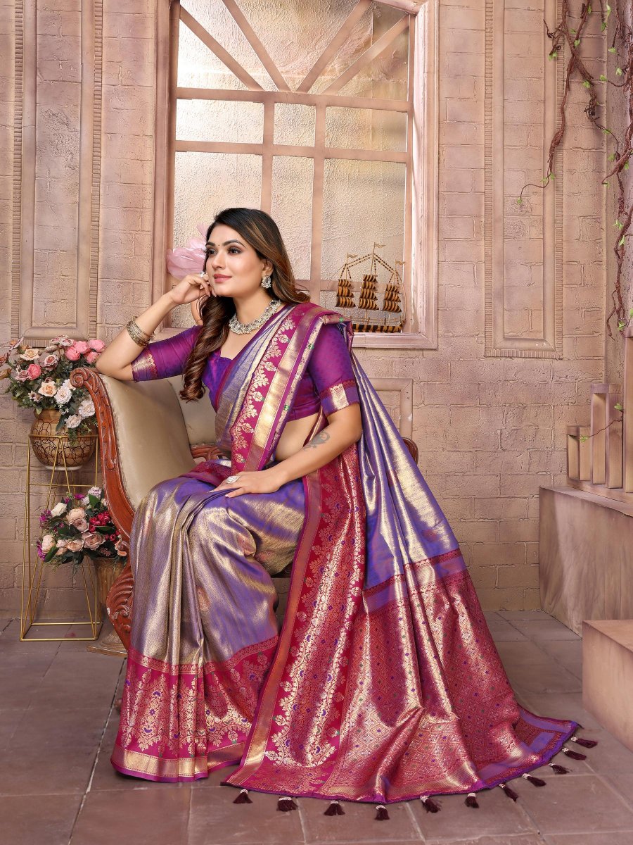 Lavender Purple Banarasi Tissue Silk Saree