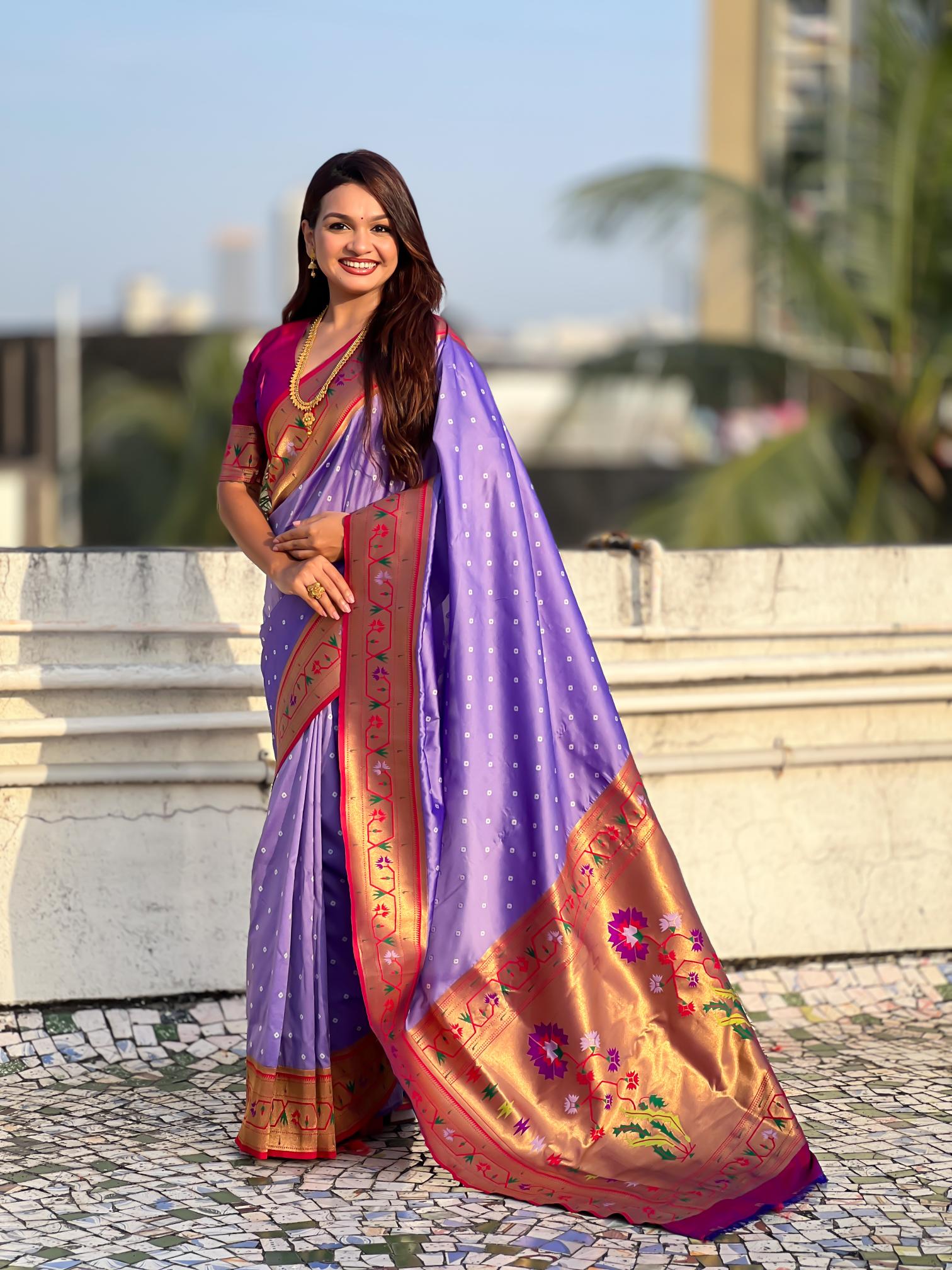 Lavender Purple Paithani Designer Soft Silk Saree
