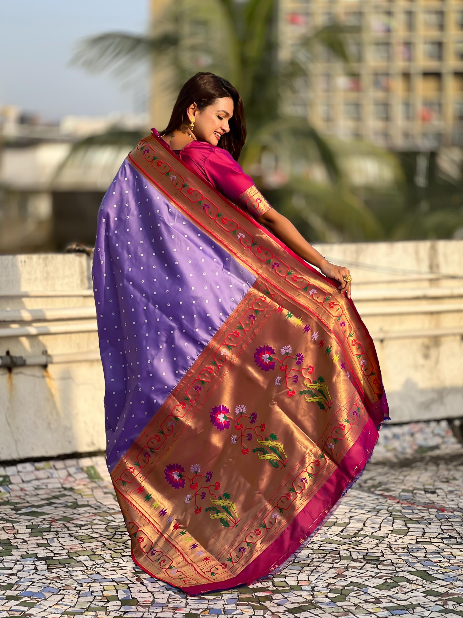 Lavender Purple Paithani Designer Soft Silk Saree — alternate view