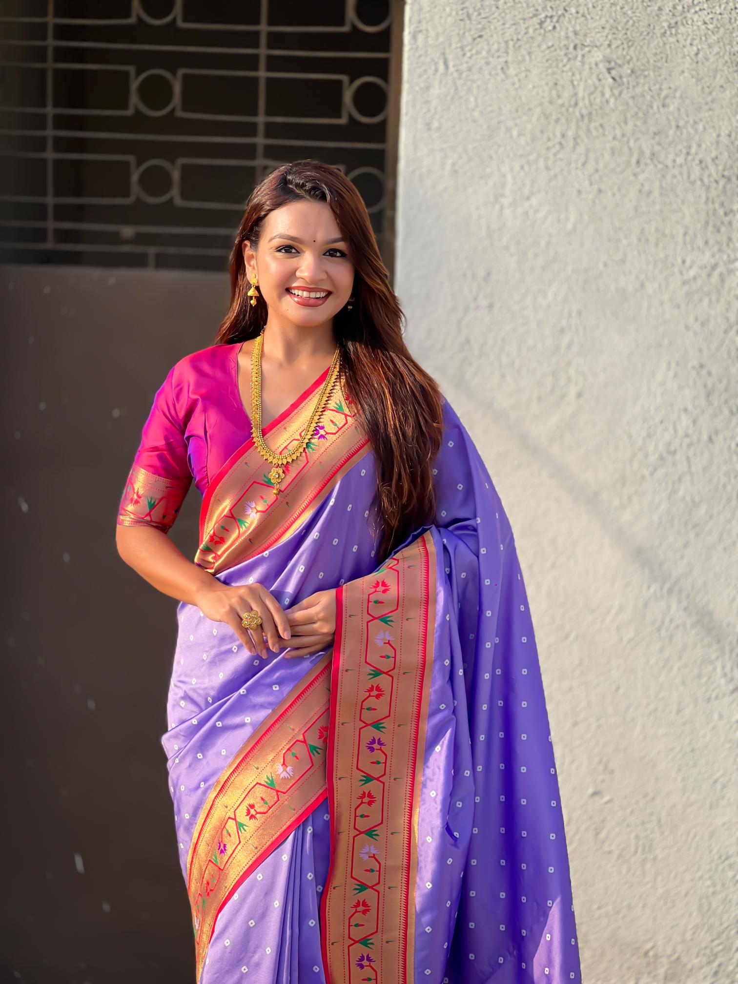 Lavender Purple Paithani Designer Soft Silk Saree