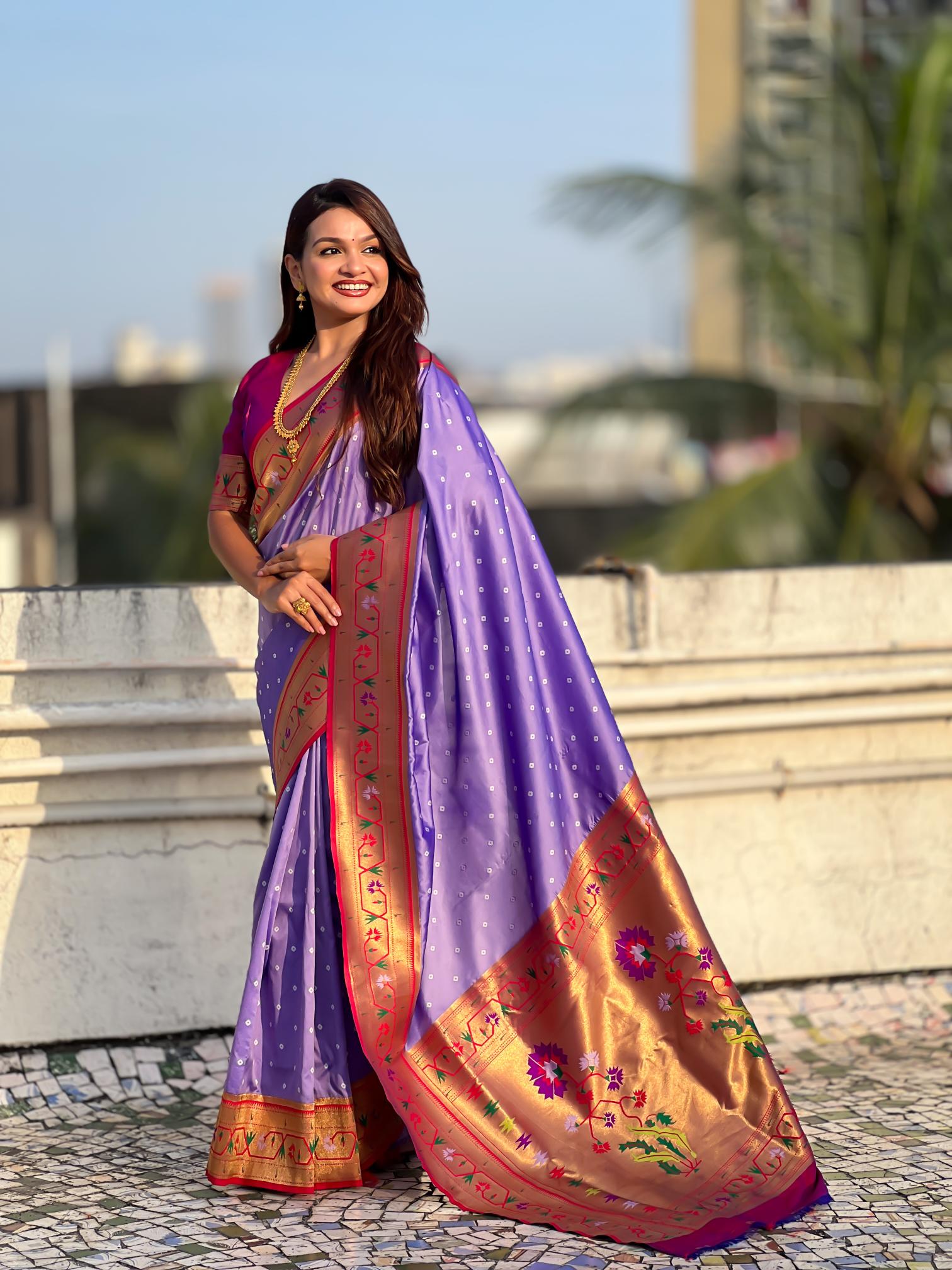 Lavender Purple Paithani Designer Soft Silk Saree
