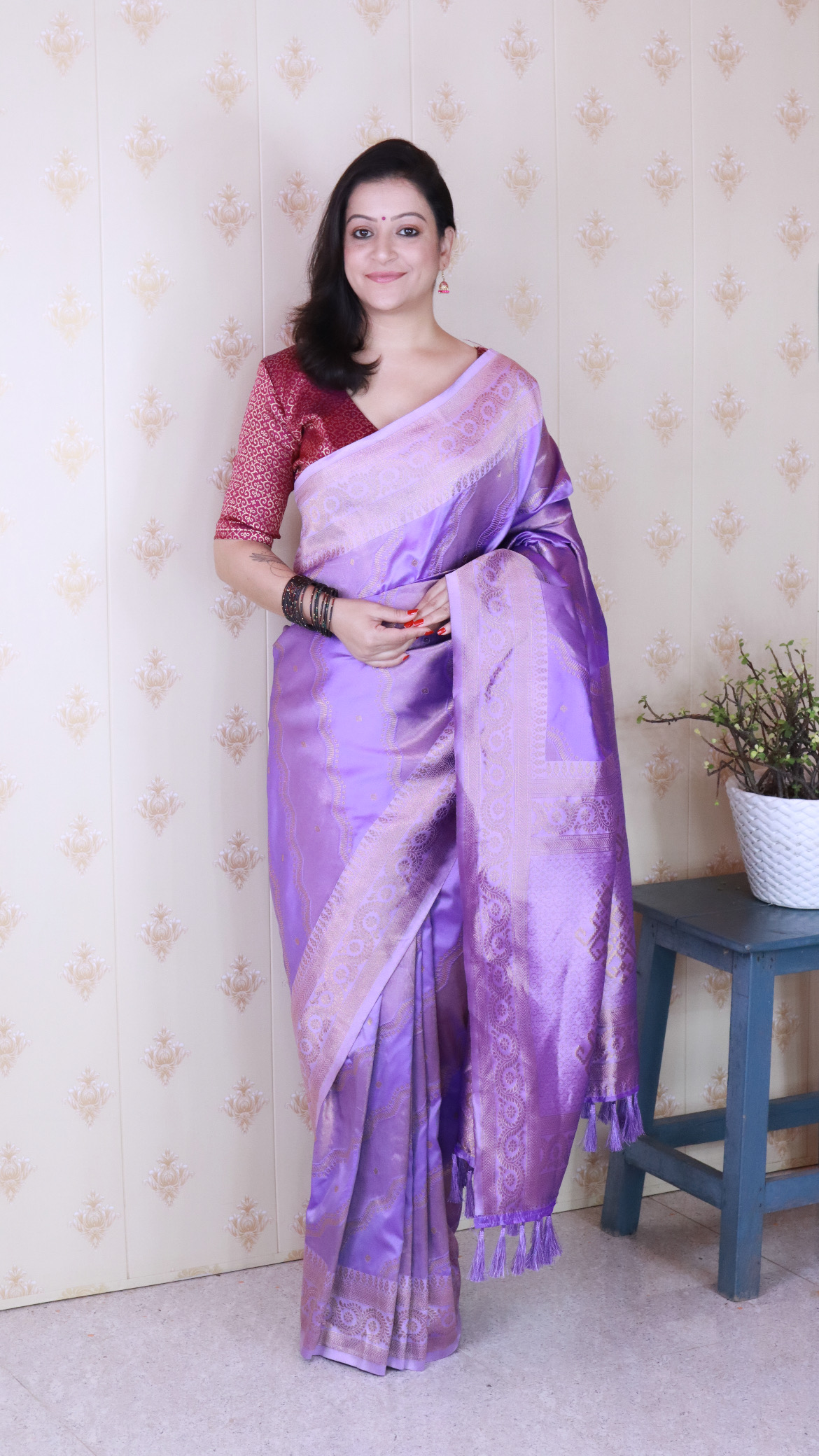 Lavender Purple Soft Silk Zari Designer Saree