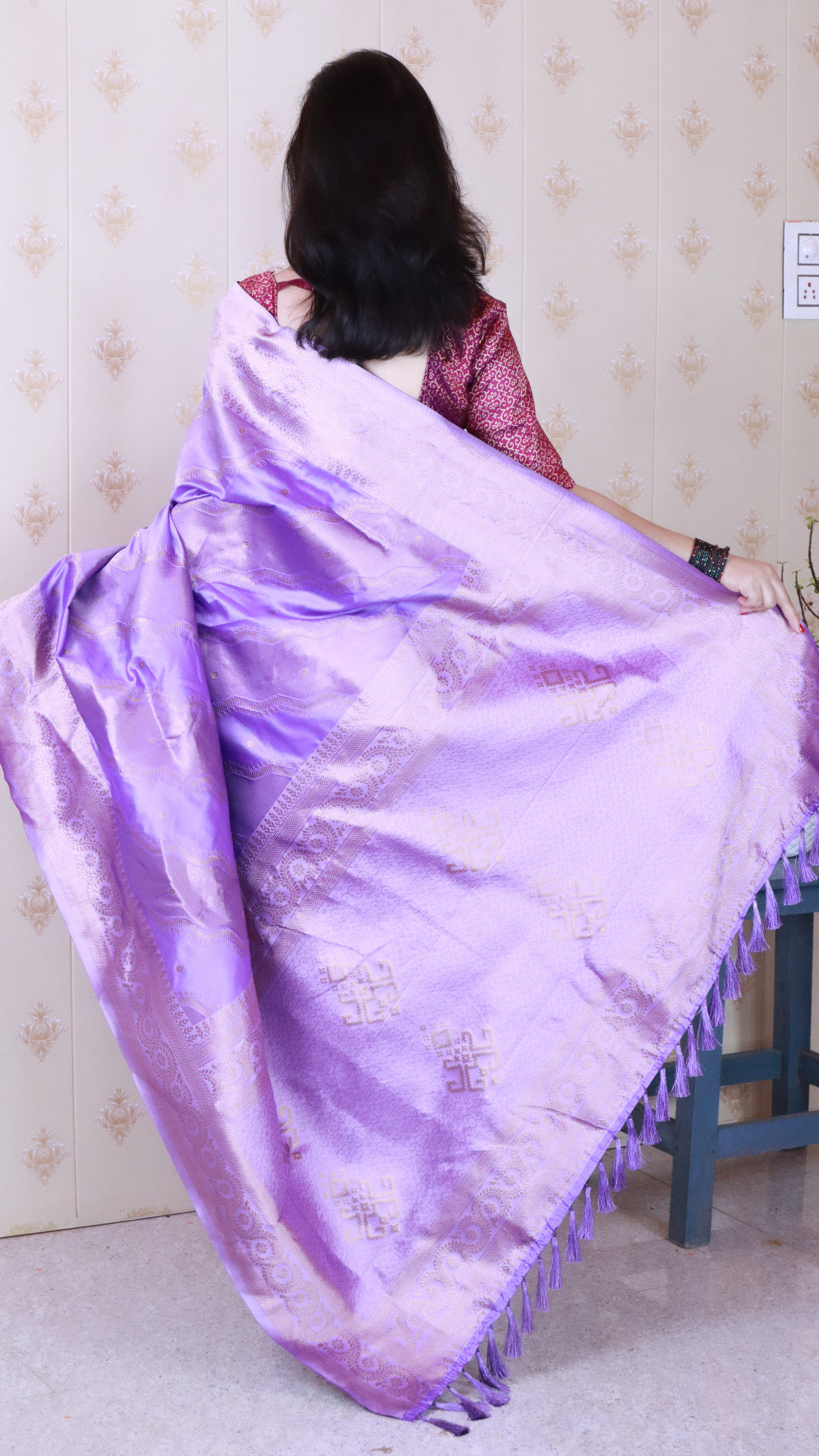 Lavender Purple Soft Silk Zari Designer Saree — alternate view