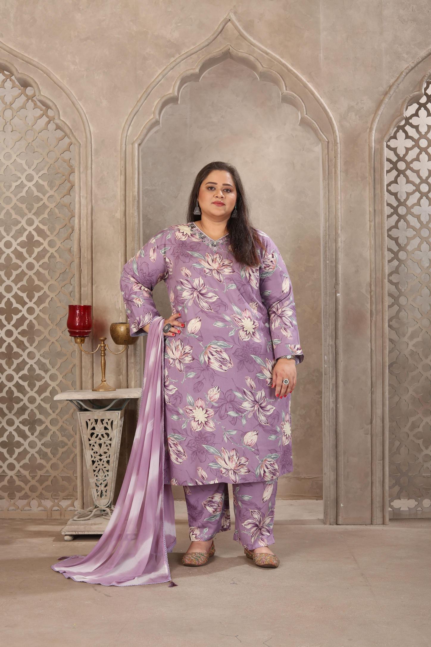 Lavender Rayon Readymade Suits