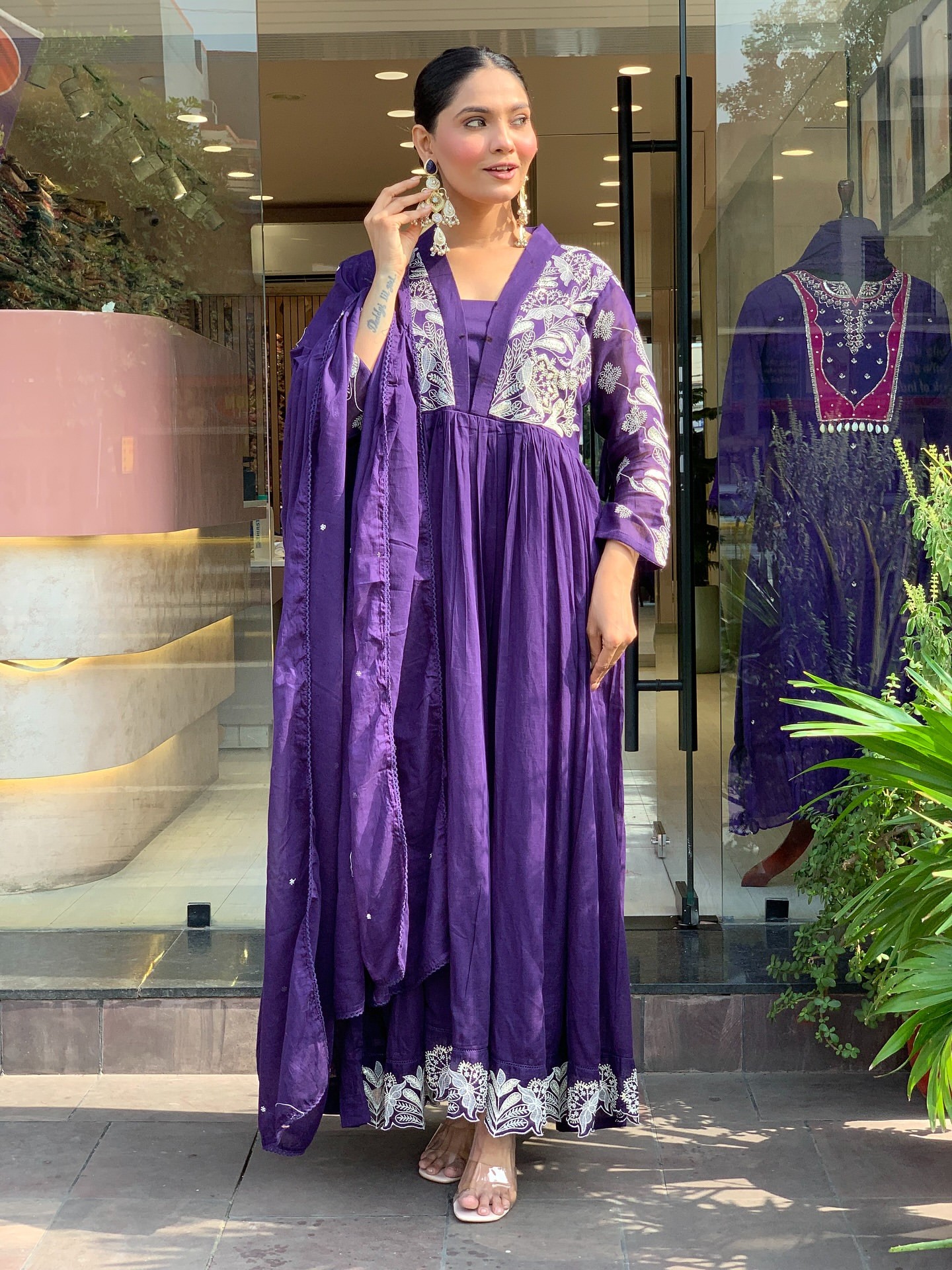 Lavender Roman Silk Embroidered Salwar