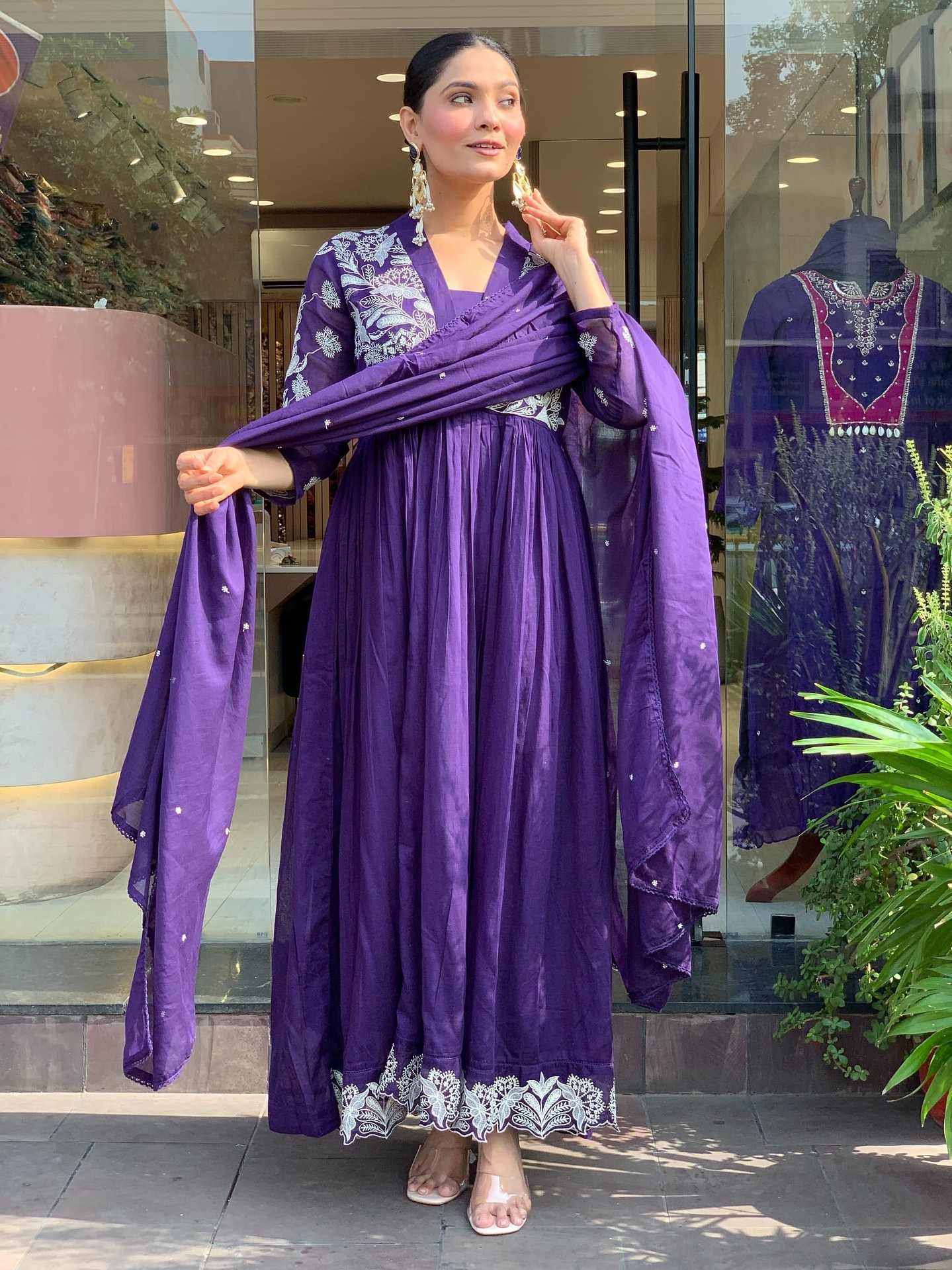 Lavender Roman Silk Embroidered Salwar