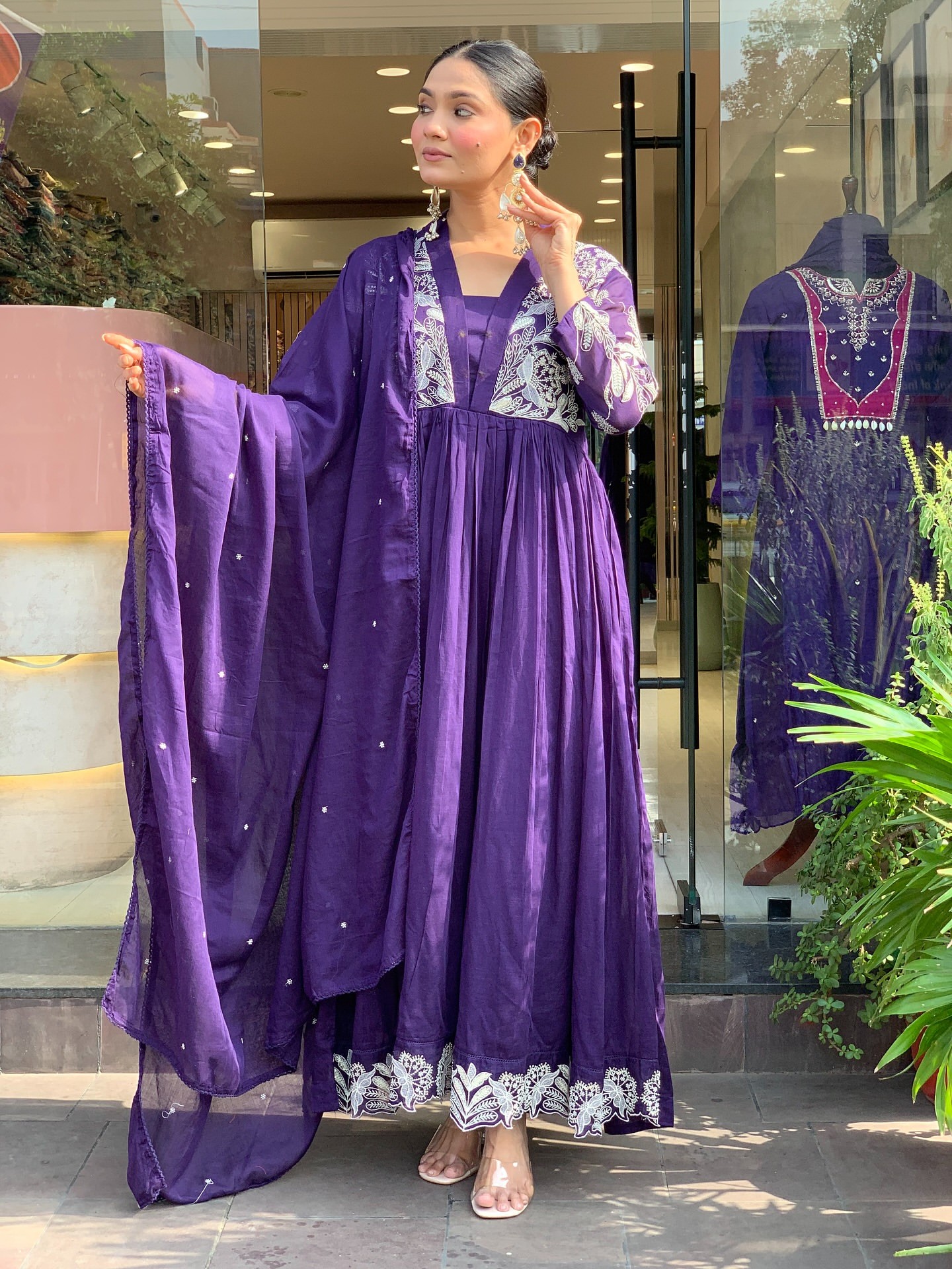 Lavender Roman Silk Embroidered Salwar