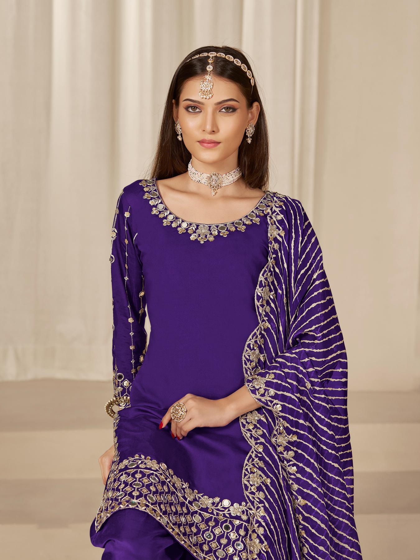 Lavender Roman Silk Salwar Suits