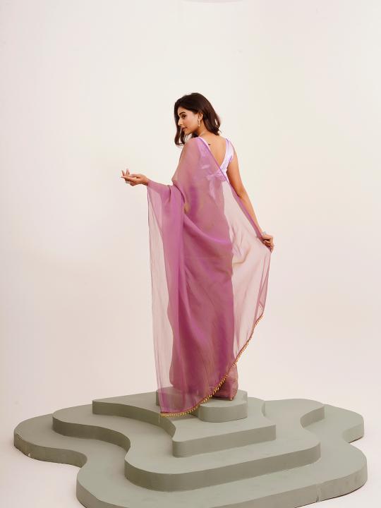 Lavender Satin Saree — alternate view