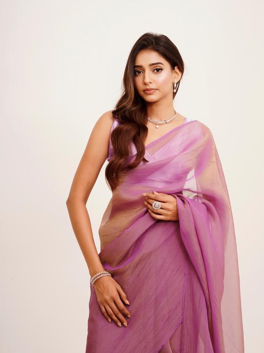Lavender Satin Saree