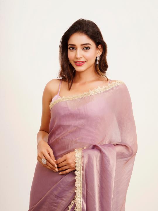 Lavender Satin Saree