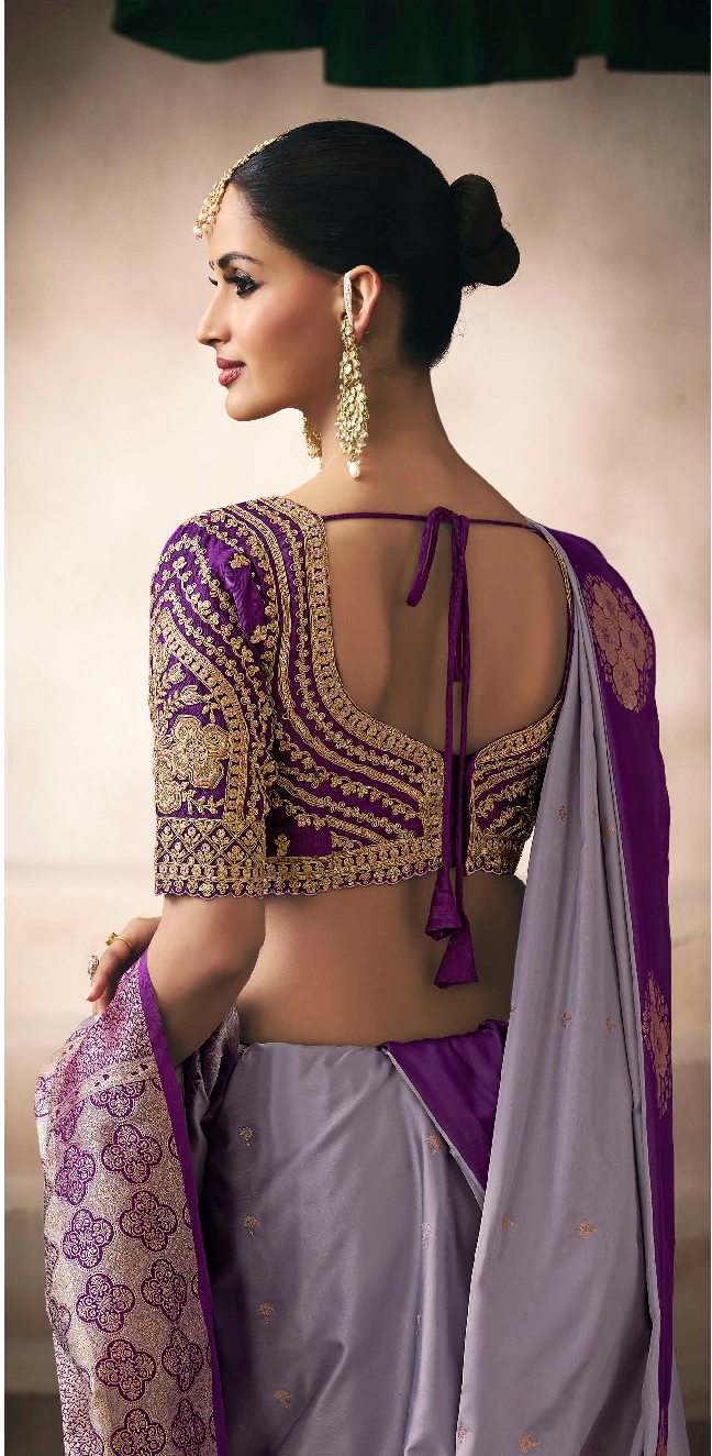 Lavender Satin Silk Regal Zari Woven Saree — alternate view