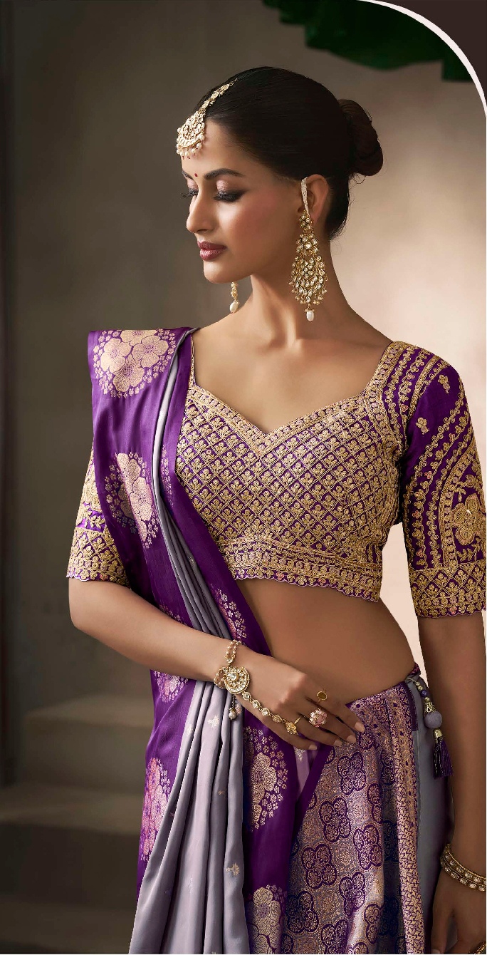 Lavender Satin Silk Regal Zari Woven Saree