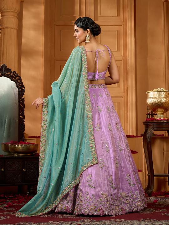 Lavender Sea Green Satin Silk Lehenga Choli — alternate view