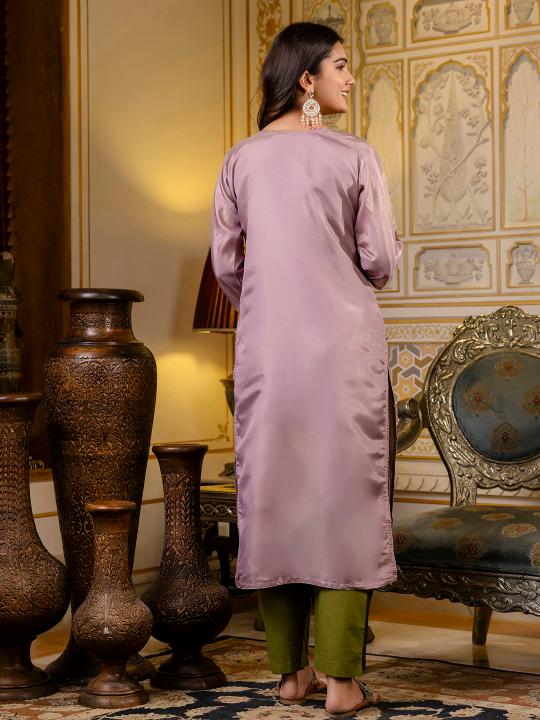 Lavender Shimmer Silk Embroidery Kurti