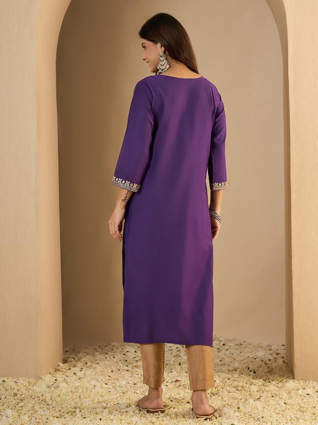Lavender Silk Blend Embroidered Kurti — alternate view