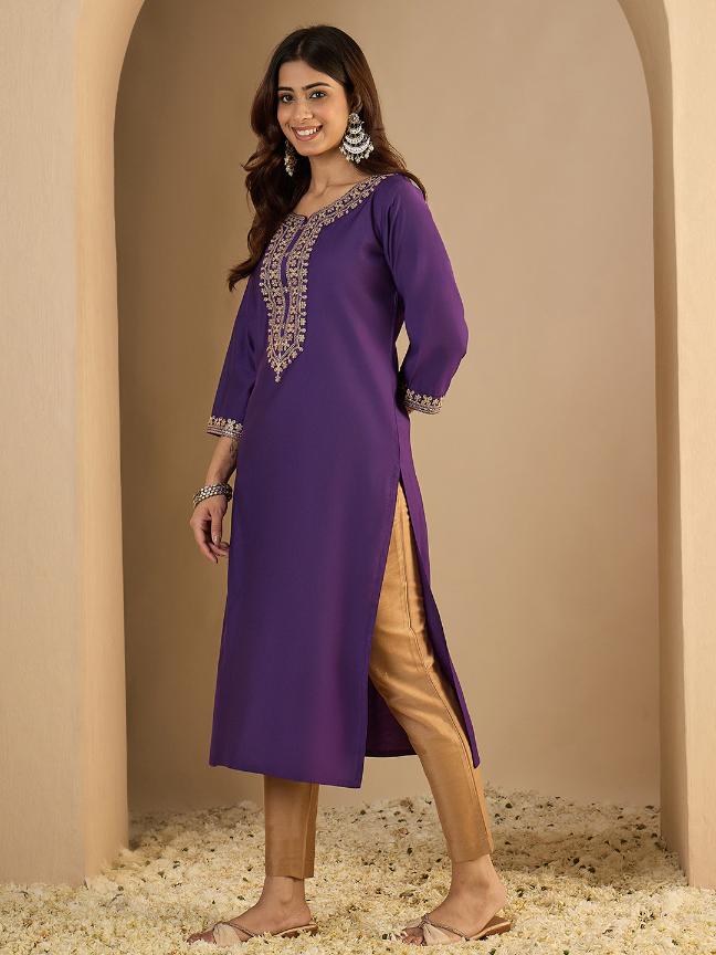 Lavender Silk Blend Embroidered Kurti