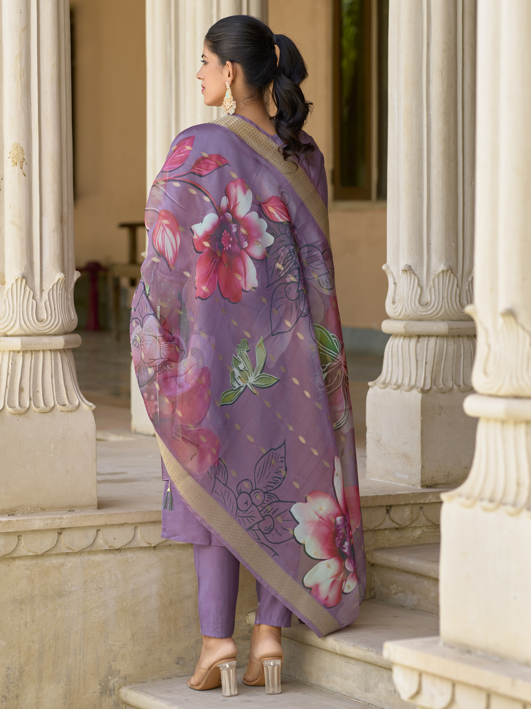 Lavender Silk Blend Embroidered Salwar Suit — alternate view