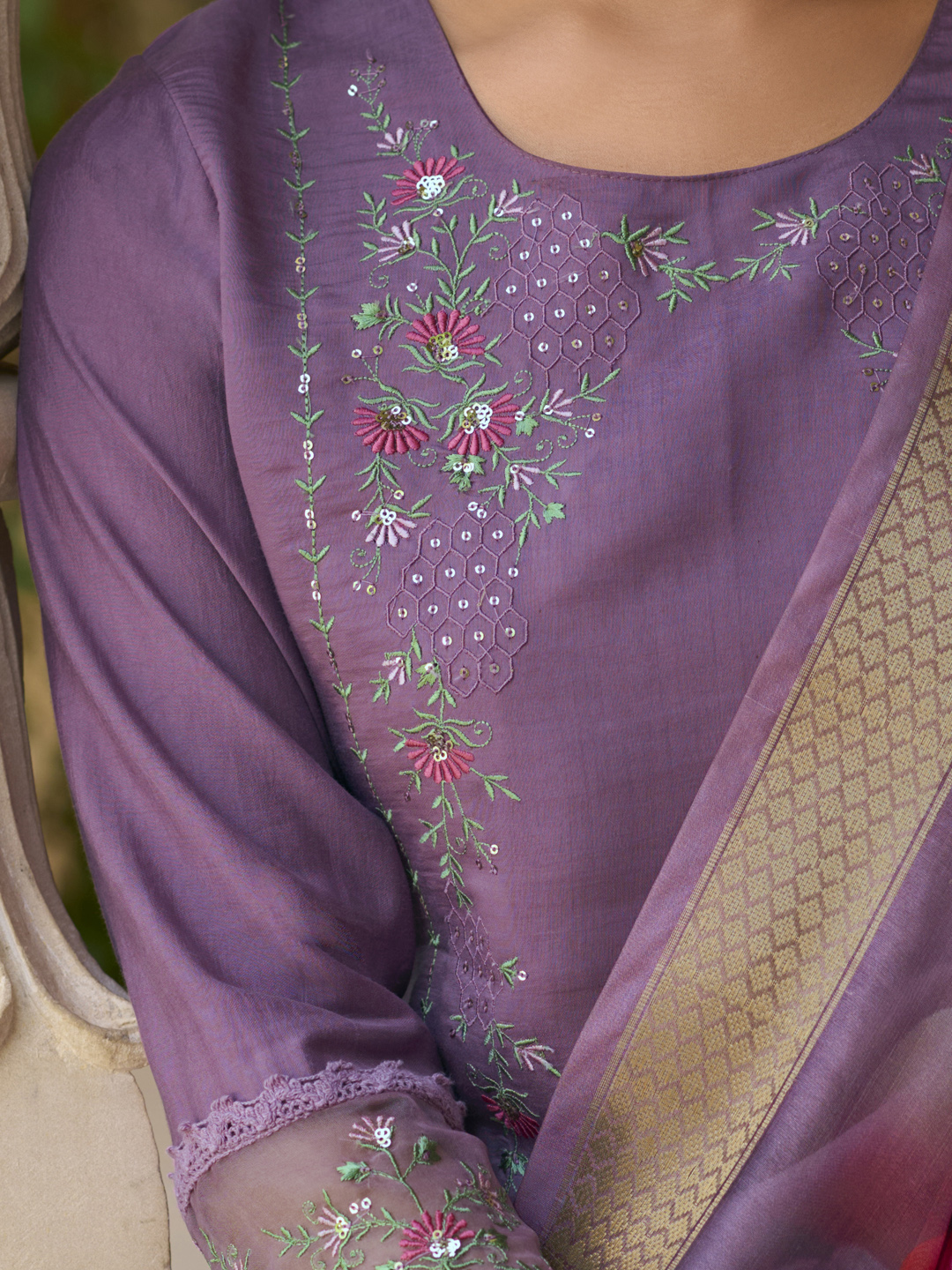 Lavender Silk Blend Embroidered Salwar Suit
